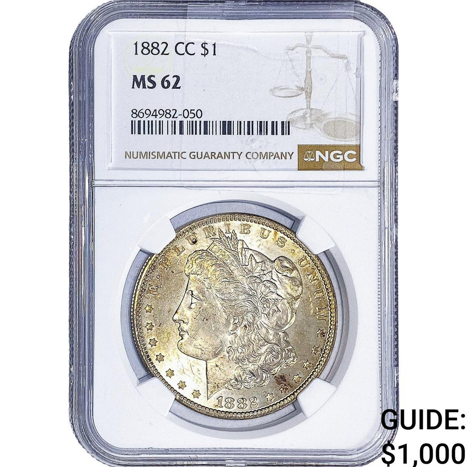 1882-CC Morgan Silver Dollar NGC MS62: 1882-CC Morgan Silver Dollar NGC MS62