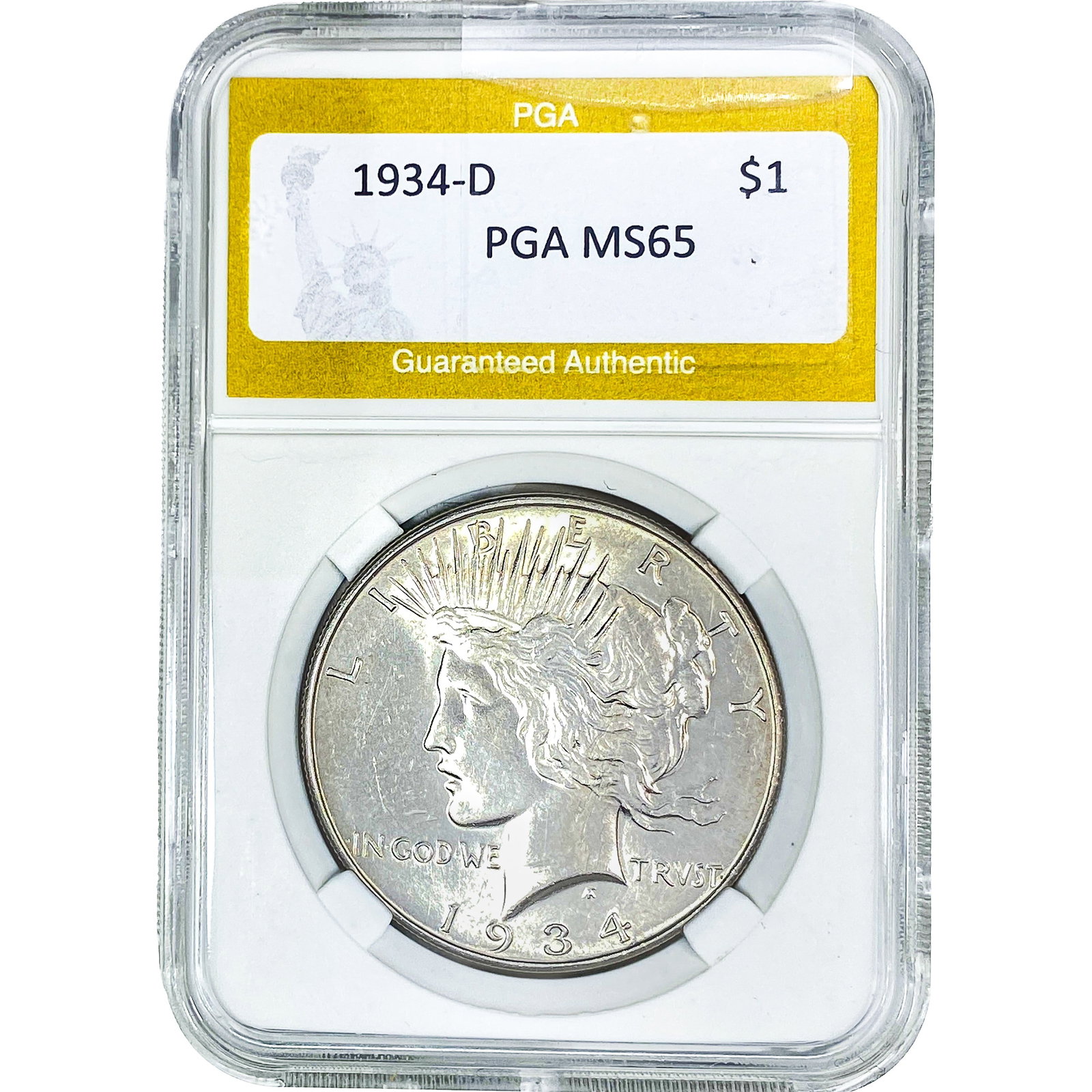 1934-D Silver Peace Dollar PGA MS65: 1934-D Silver Peace Dollar PGA MS65