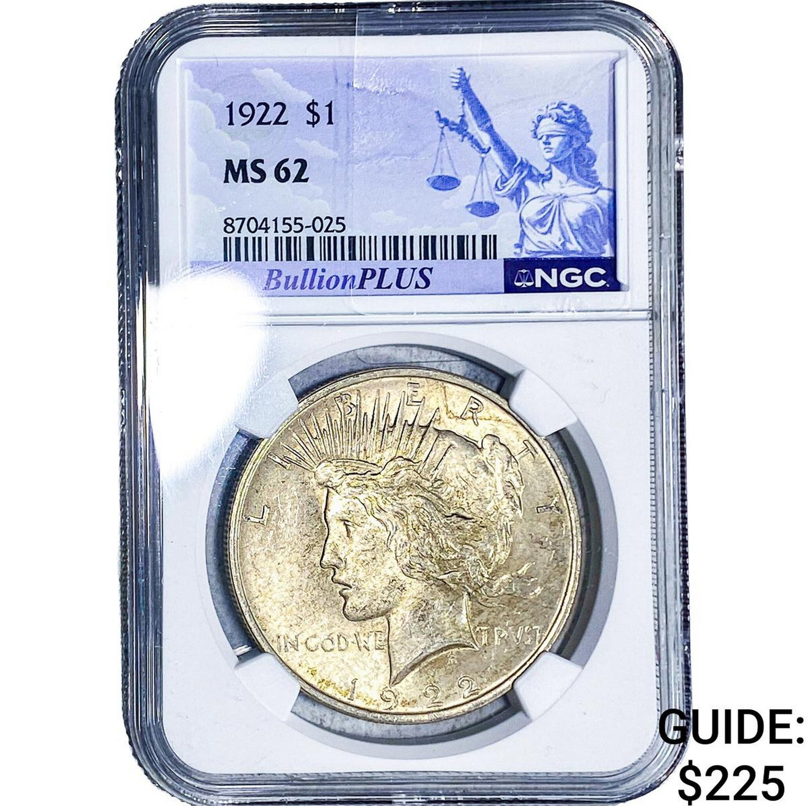 1922 Silver Peace Dollar NGC MS62: 1922 Silver Peace Dollar NGC MS62