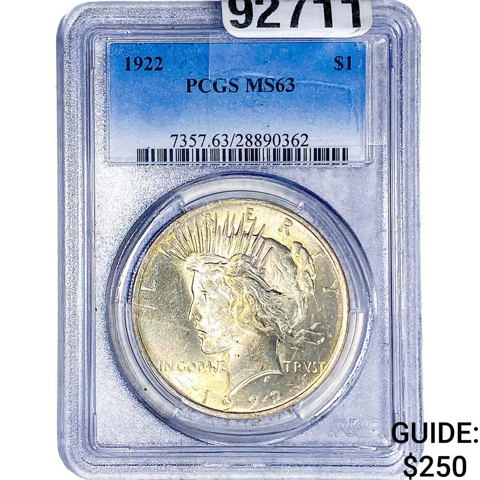 1922 Silver Peace Dollar PCGS MS63: 1922 Silver Peace Dollar PCGS MS63
