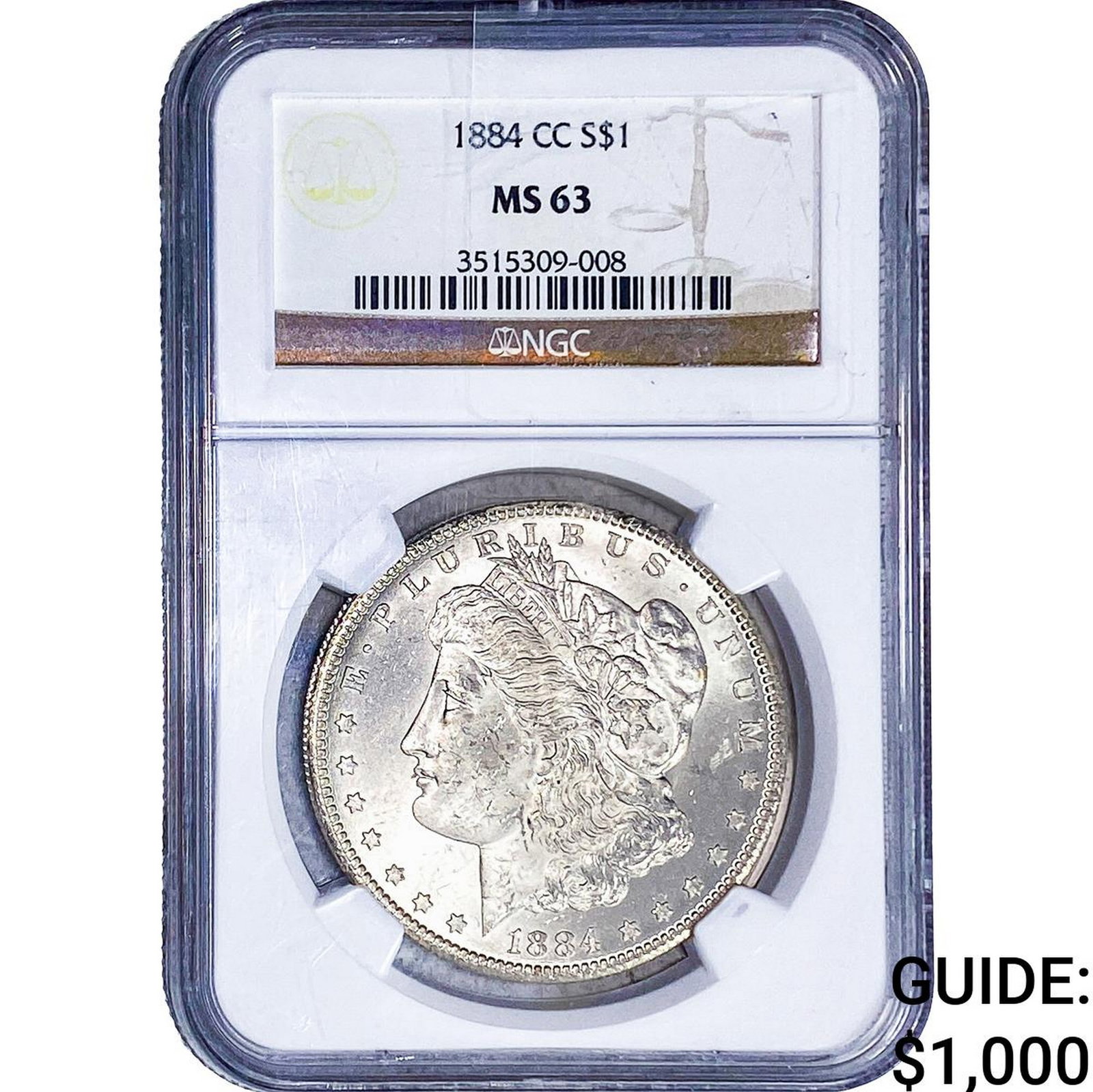 1884-CC Morgan Silver Dollar NGC MS63: 1884-CC Morgan Silver Dollar NGC MS63