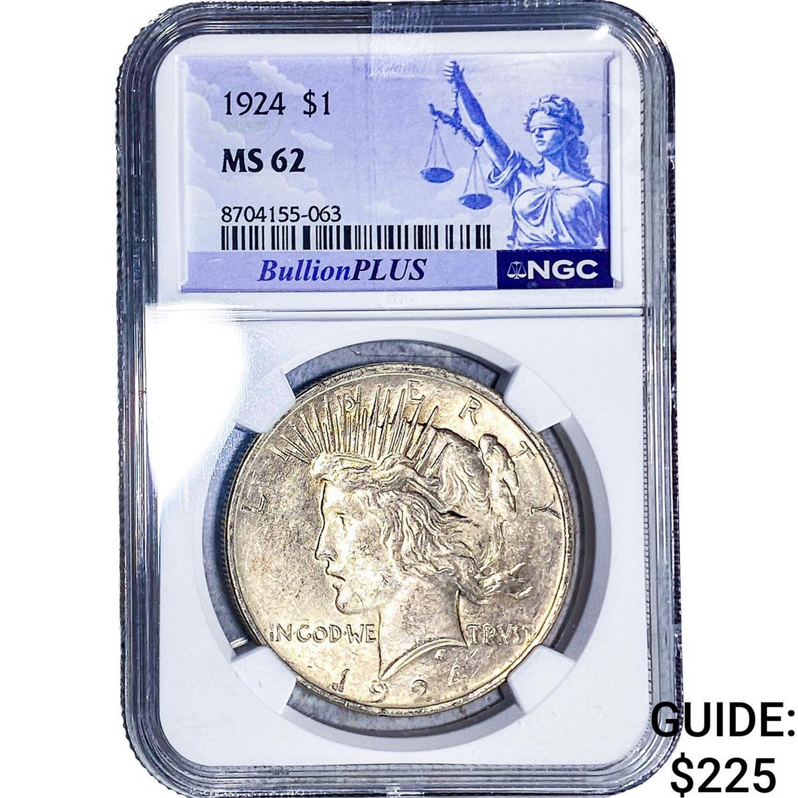 1924 Silver Peace Dollar NGC MS62: 1924 Silver Peace Dollar NGC MS62
