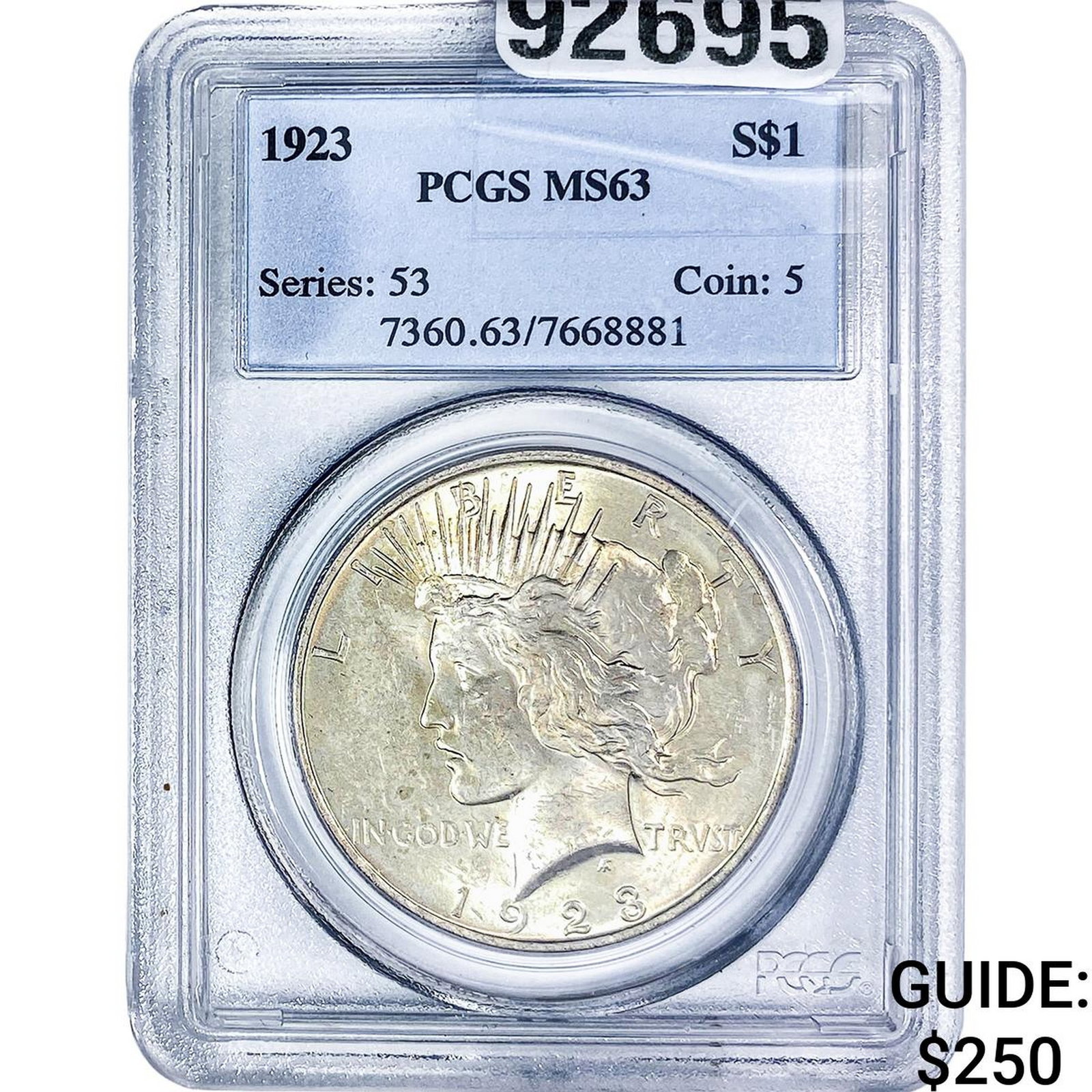 1923 Silver Peace Dollar PCGS MS63: 1923 Silver Peace Dollar PCGS MS63