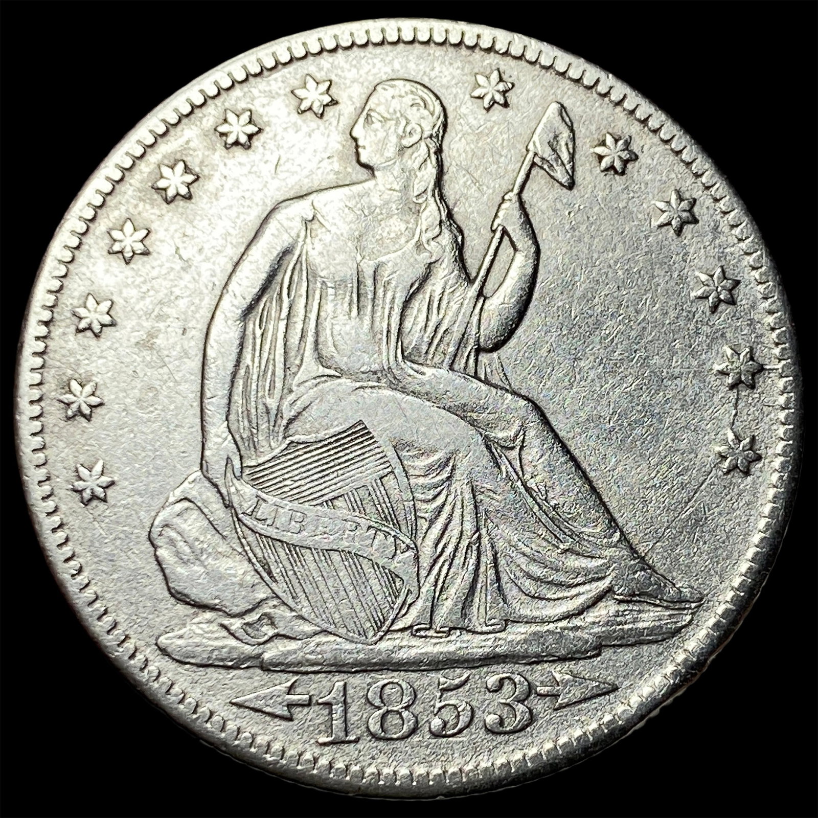 1853-O Arrows/Rays Seated Liberty Half Dollar CLOSELY UNCIRCULATED: 1853-O Arrows/Rays Seated Liberty Half Dollar CLOSELY UNCIRCULATED