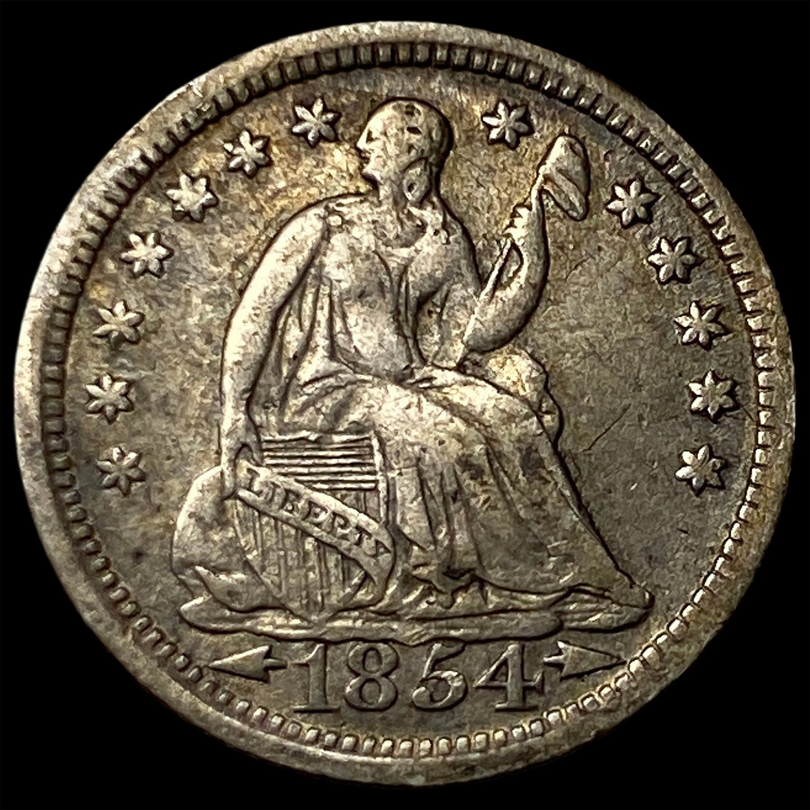 1854 Arrows Seated Liberty Half Dime NEARLY UNCIRCULATED (1 of 2)