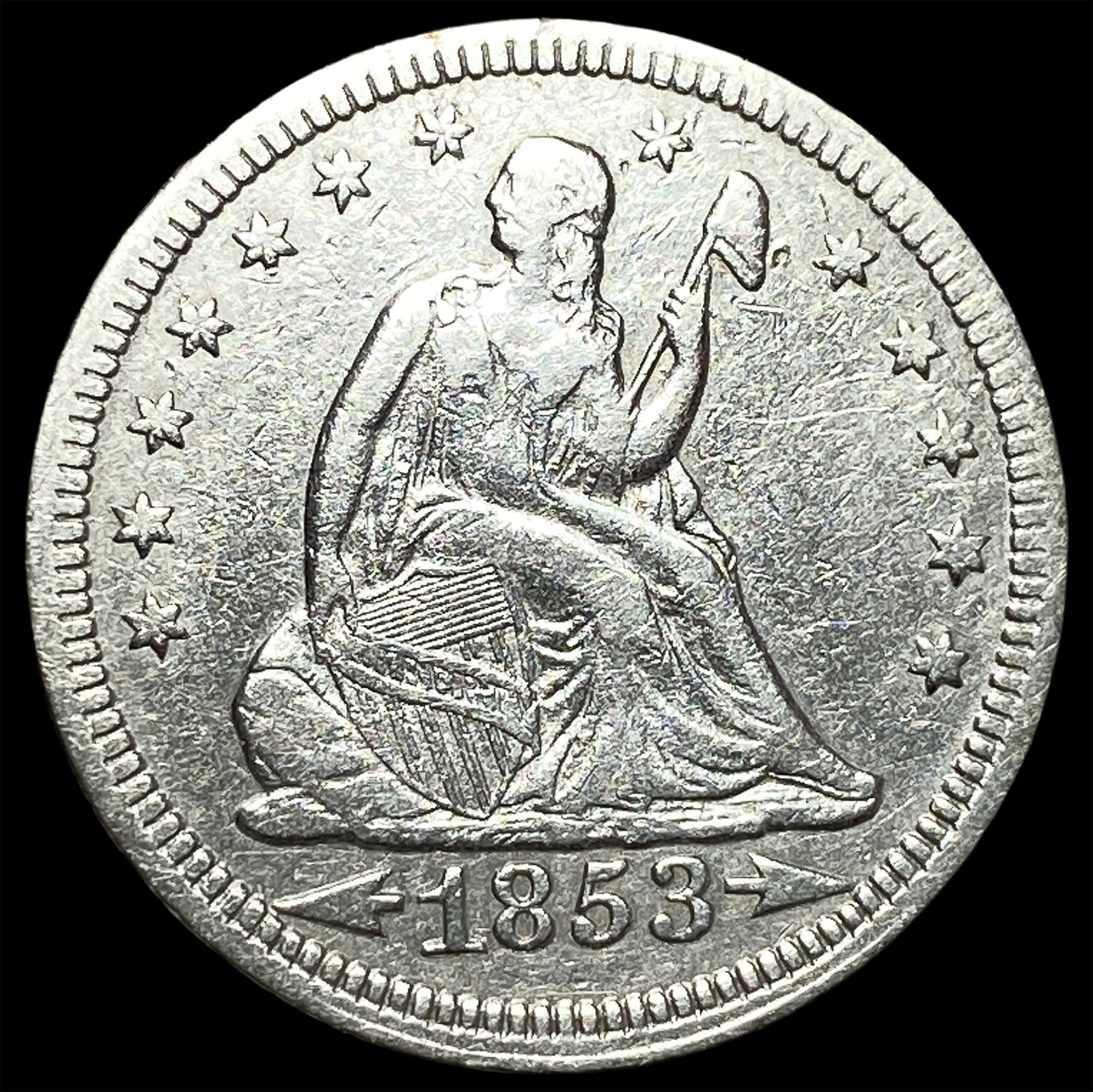 1853 Arrows/Rays Seated Liberty Quarter NEARLY UNCIRCULATED: 1853 Arrows/Rays Seated Liberty Quarter NEARLY UNCIRCULATED