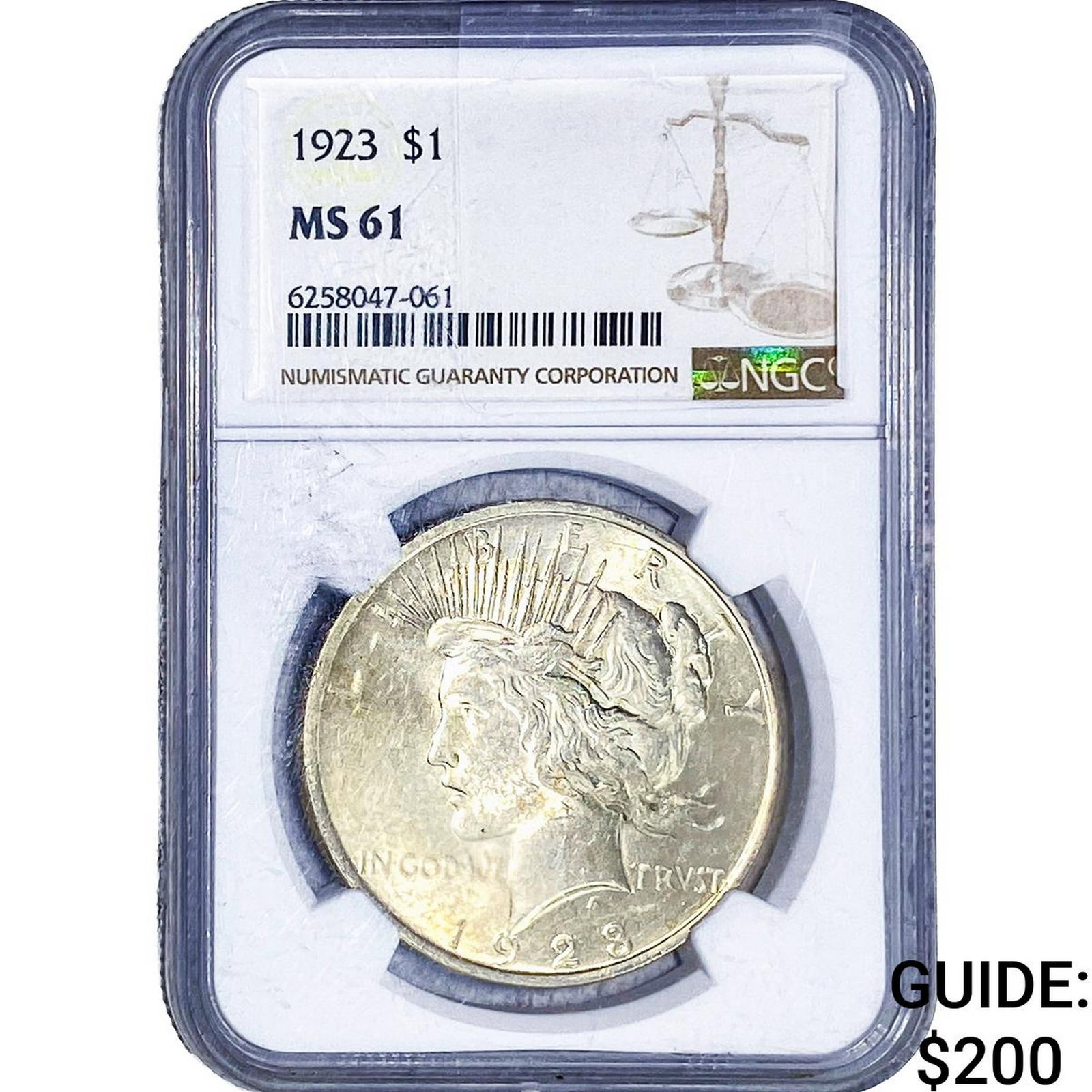1923 Silver Peace Dollar NGC MS61: 1923 Silver Peace Dollar NGC MS61