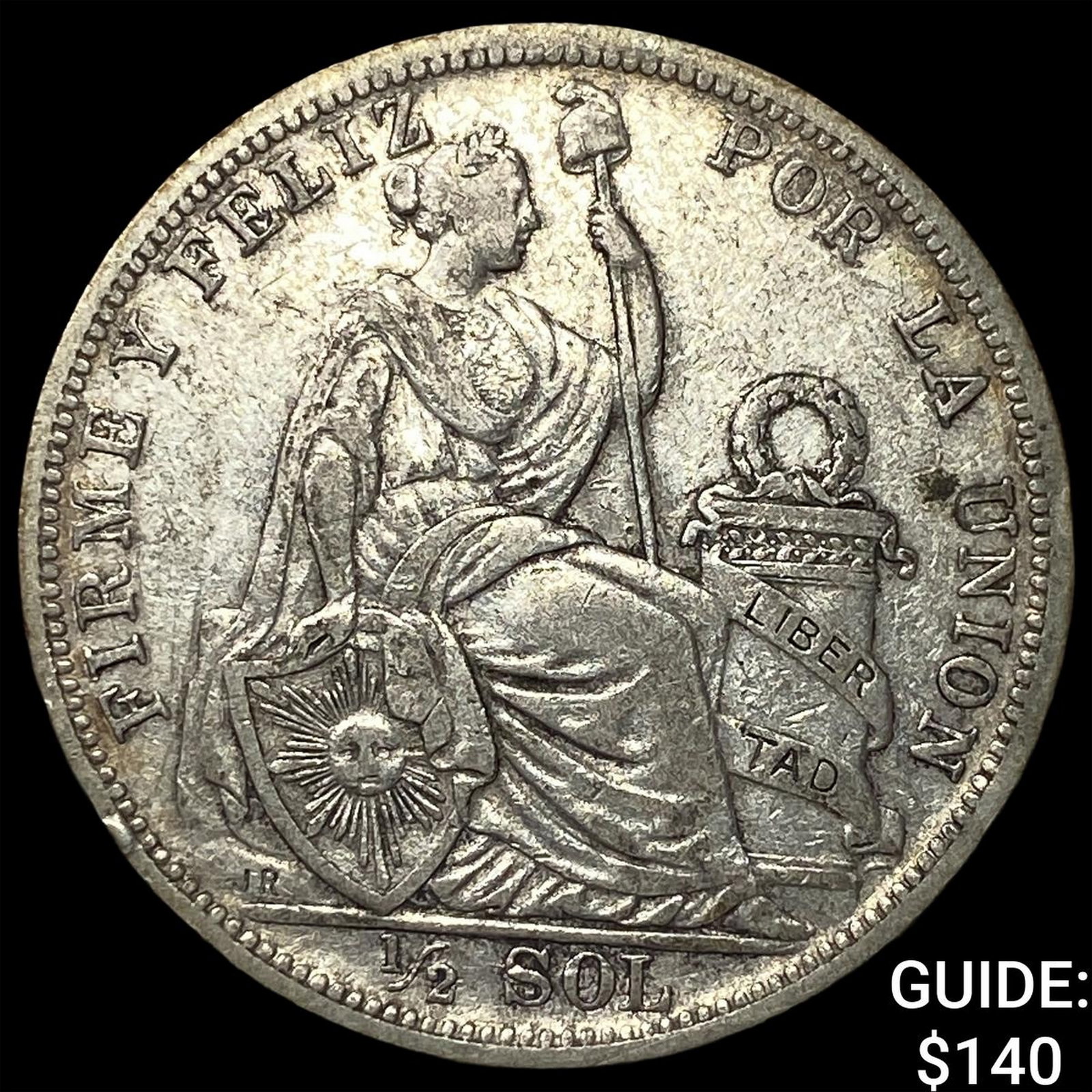 1908 Peru Silver 1/2 Sol: 1908 Peru Silver 1/2 Sol