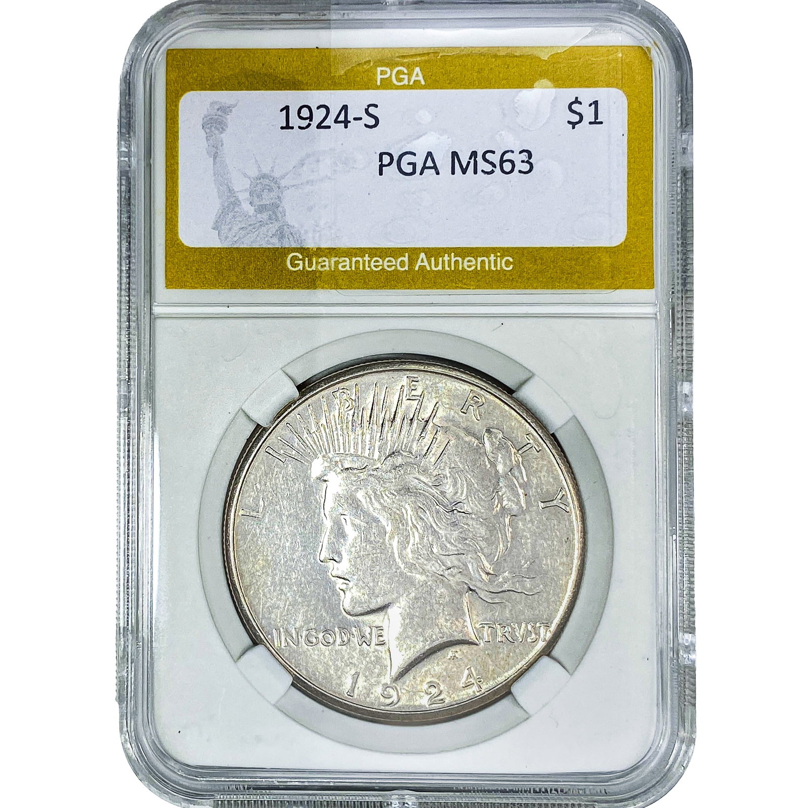 1924-S Silver Peace Dollar PGA MS63: 1924-S Silver Peace Dollar PGA MS63