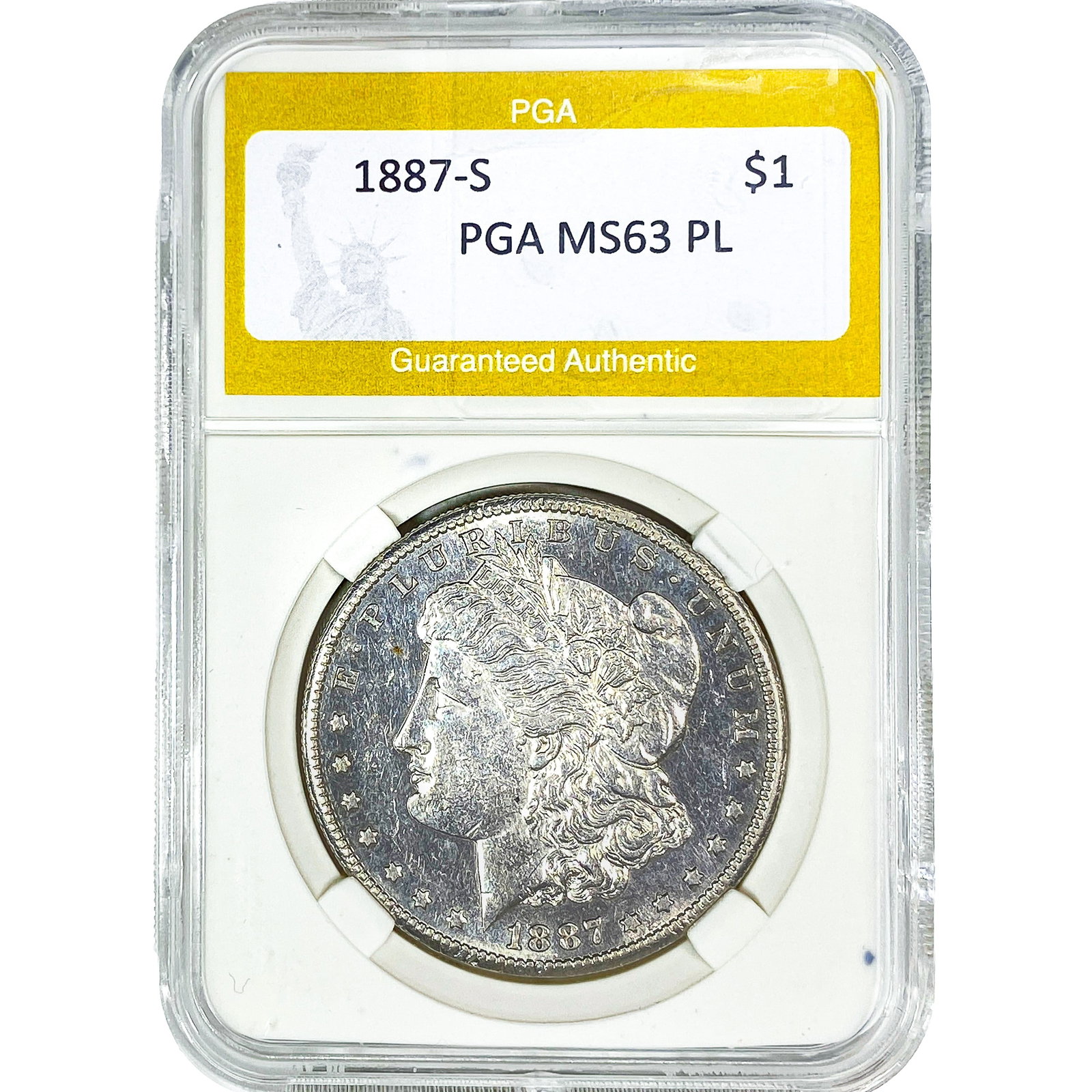 1887-S Morgan Silver Dollar PGA MS63 PL: 1887-S Morgan Silver Dollar PGA MS63 PL
