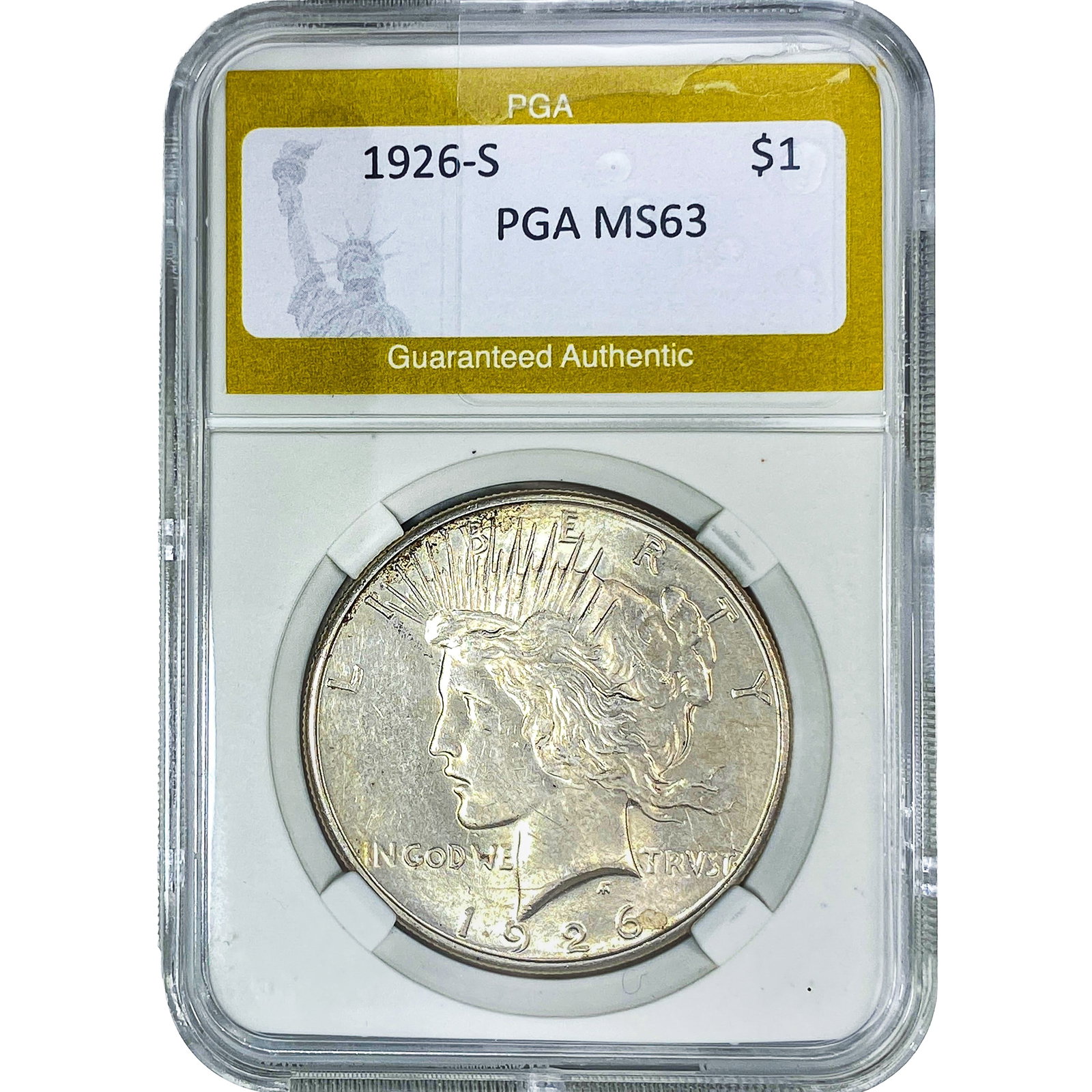 1926-S Silver Peace Dollar PGA MS63: 1926-S Silver Peace Dollar PGA MS63