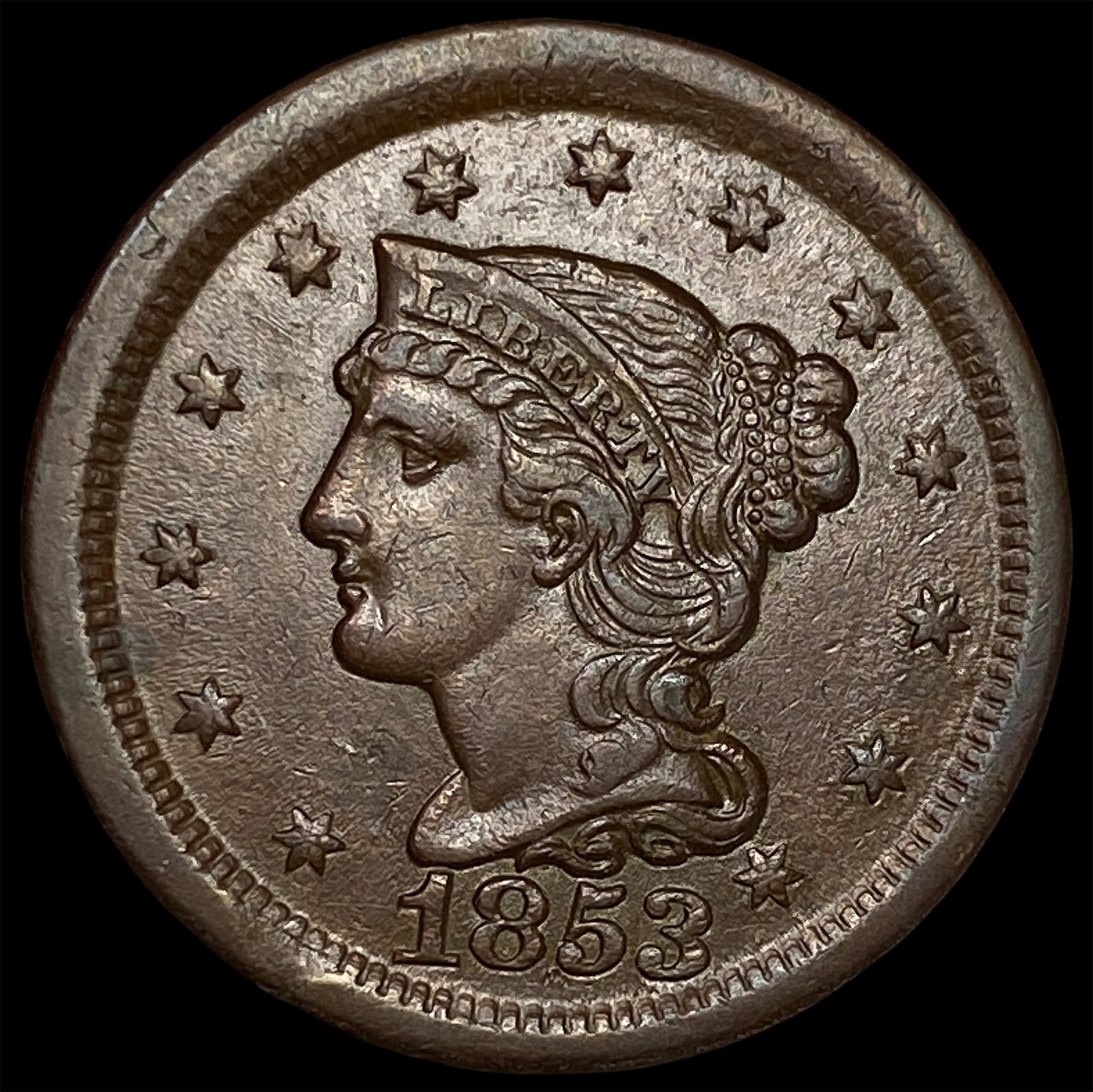 1853 Braided Hair Large Cent CLOSELY UNCIRCULATED (1 of 2)