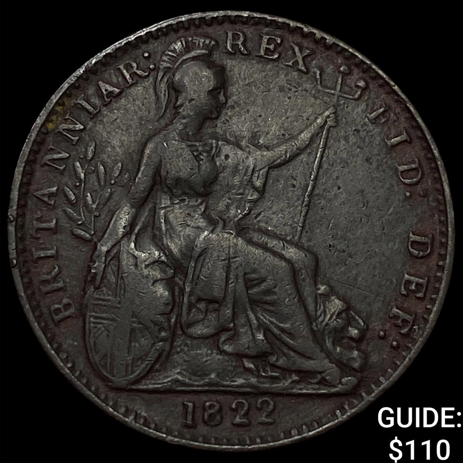 1822 Great Britain Copper 1 Farthing: 1822 Great Britain Copper 1 Farthing