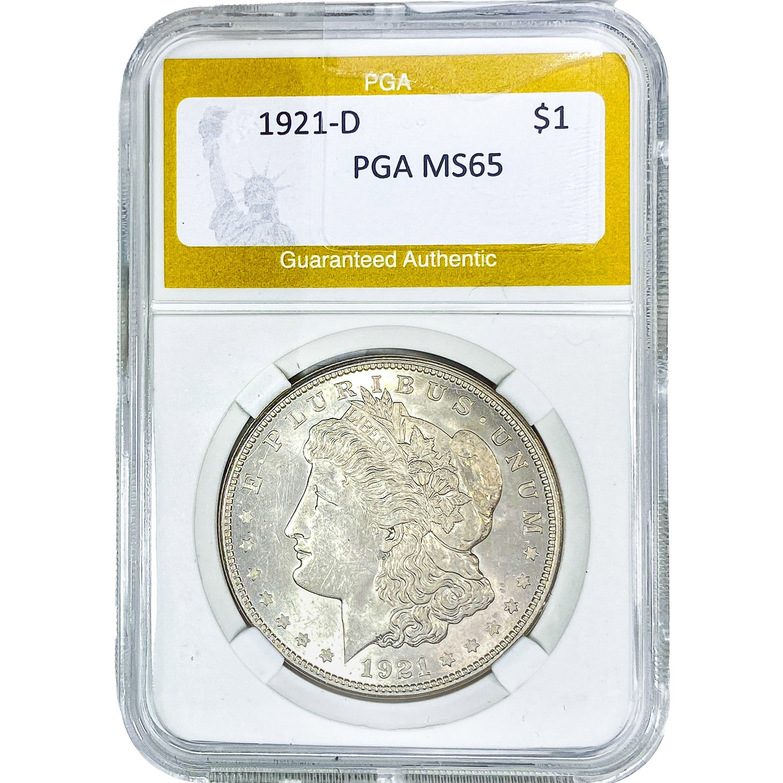 1921-D Morgan Silver Dollar PGA MS65: 1921-D Morgan Silver Dollar PGA MS65