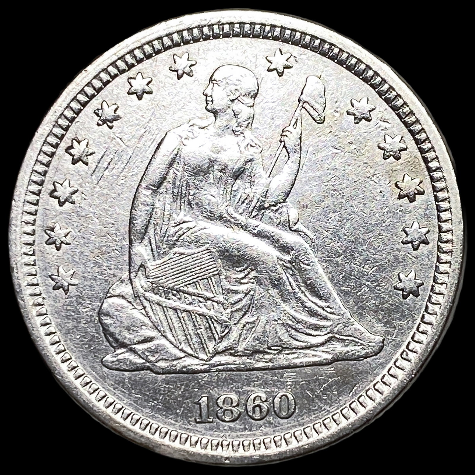 1860 Seated Liberty Quarter CLOSELY UNCIRCULATED: 1860 Seated Liberty Quarter CLOSELY UNCIRCULATED