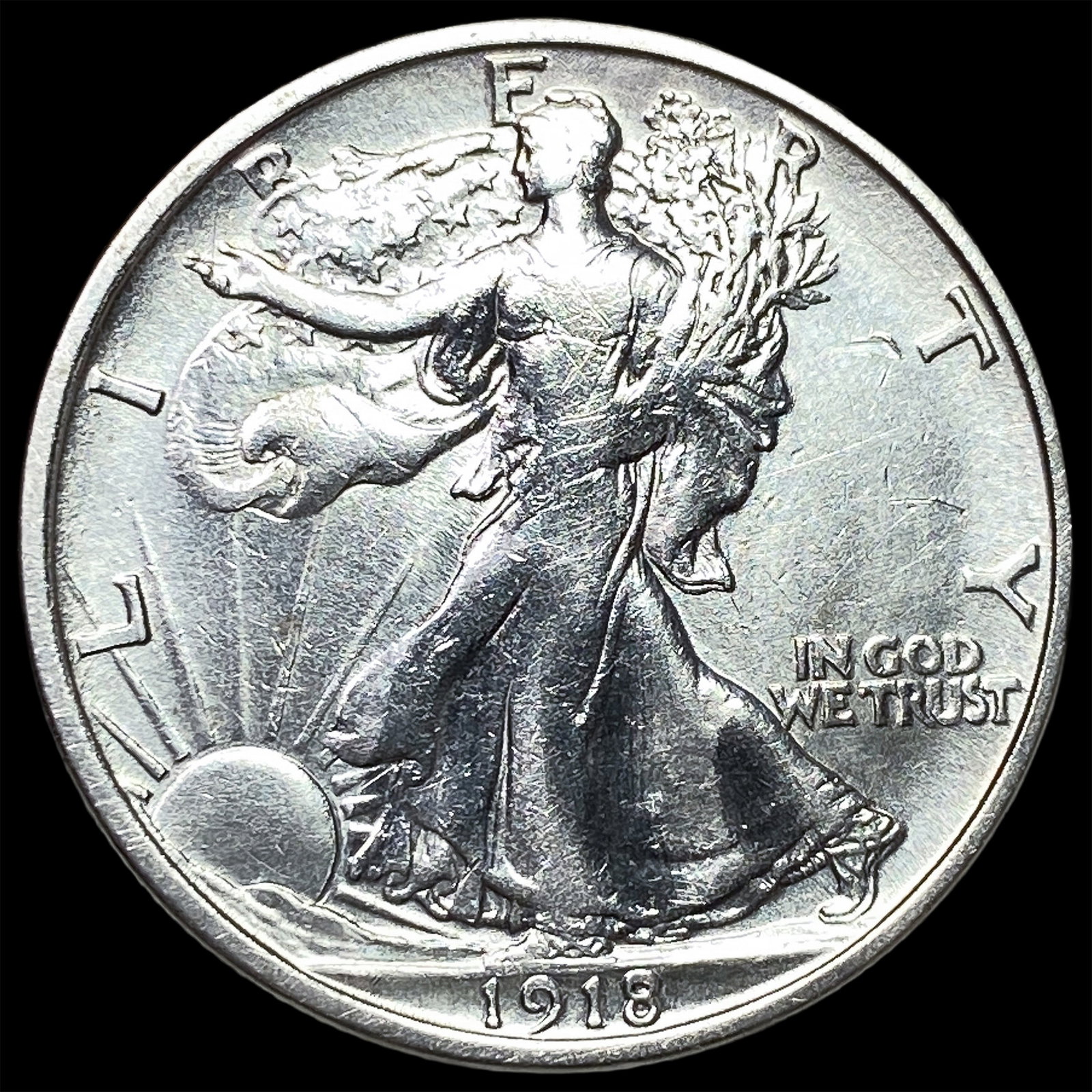 1918-D Silver Walking Liberty Half Dollar NEARLY UNCIRCULATED: 1918-D Silver Walking Liberty Half Dollar NEARLY UNCIRCULATED