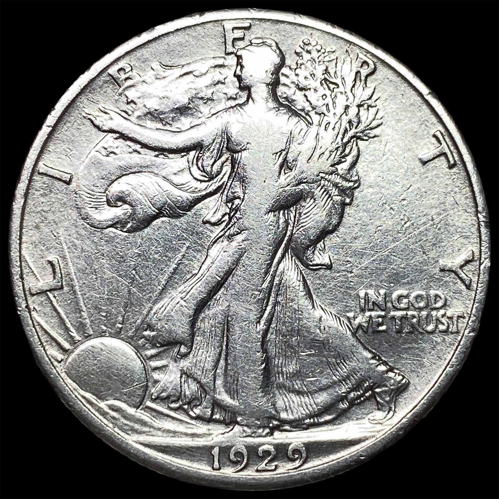 1929-S Silver Walking Liberty Half Dollar NEARLY UNCIRCULATED: 1929-S Silver Walking Liberty Half Dollar NEARLY UNCIRCULATED