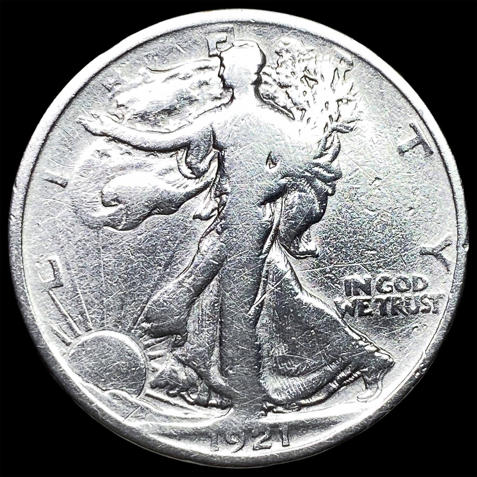 1921 Silver Walking Liberty Half Dollar NICELY CIRCULATED: 1921 Silver Walking Liberty Half Dollar NICELY CIRCULATED