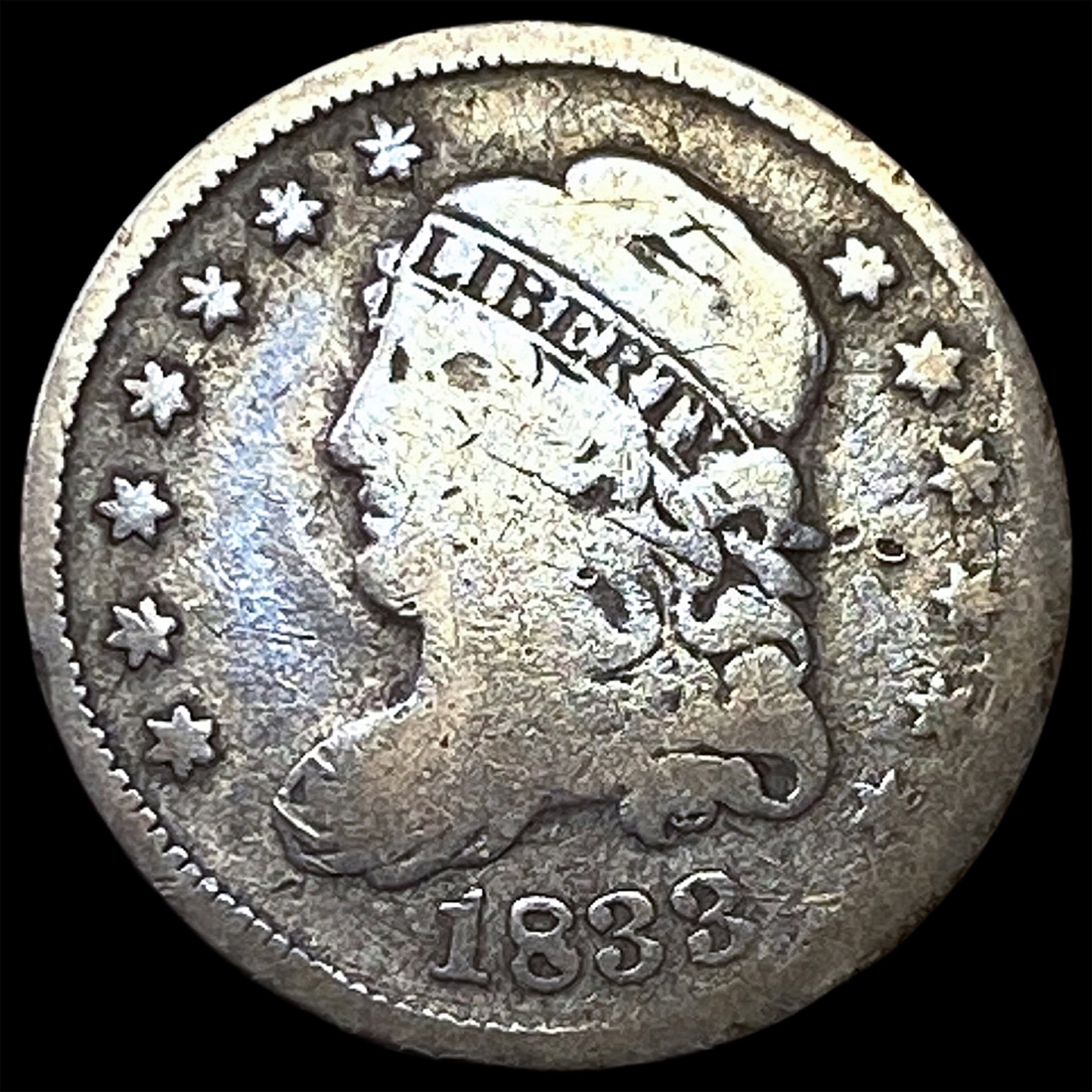 1833 Capped Bust Silver Half Dime NICELY CIRCULATED: 1833 Capped Bust Silver Half Dime NICELY CIRCULATED