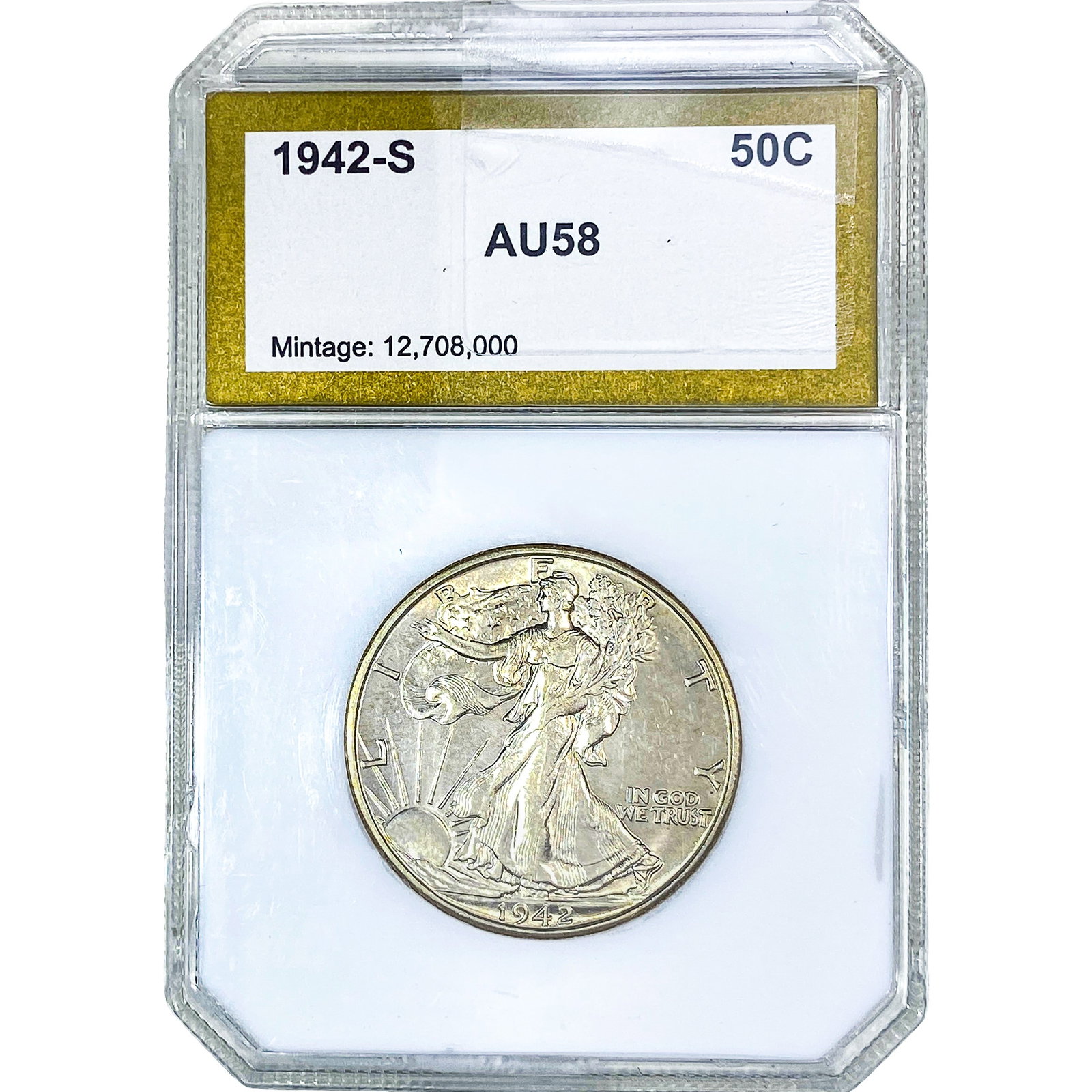 1942-S Walking Liberty Half Dollar PCI AU58: 1942-S Walking Liberty Half Dollar PCI AU58