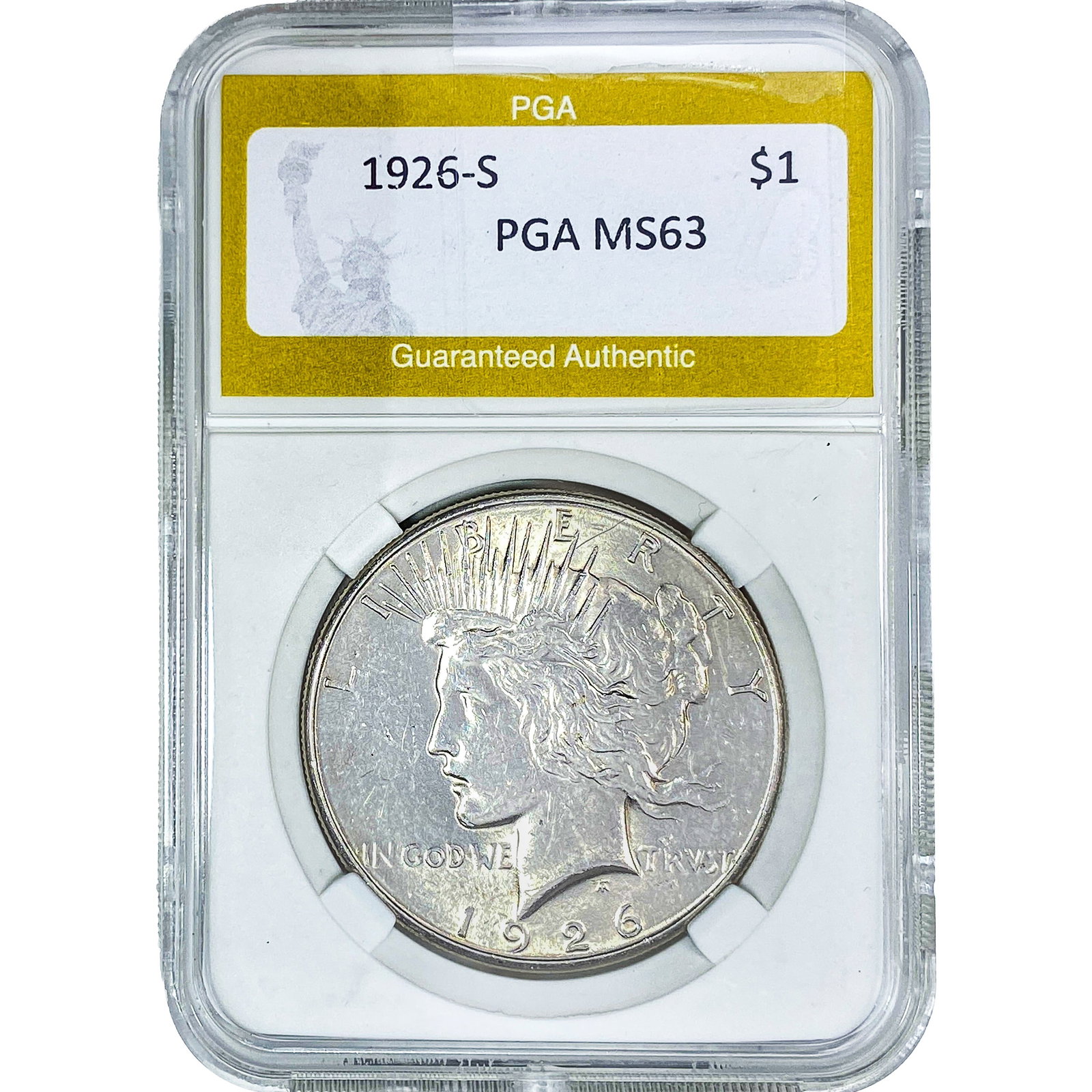 1926-S Silver Peace Dollar PGA MS63: 1926-S Silver Peace Dollar PGA MS63