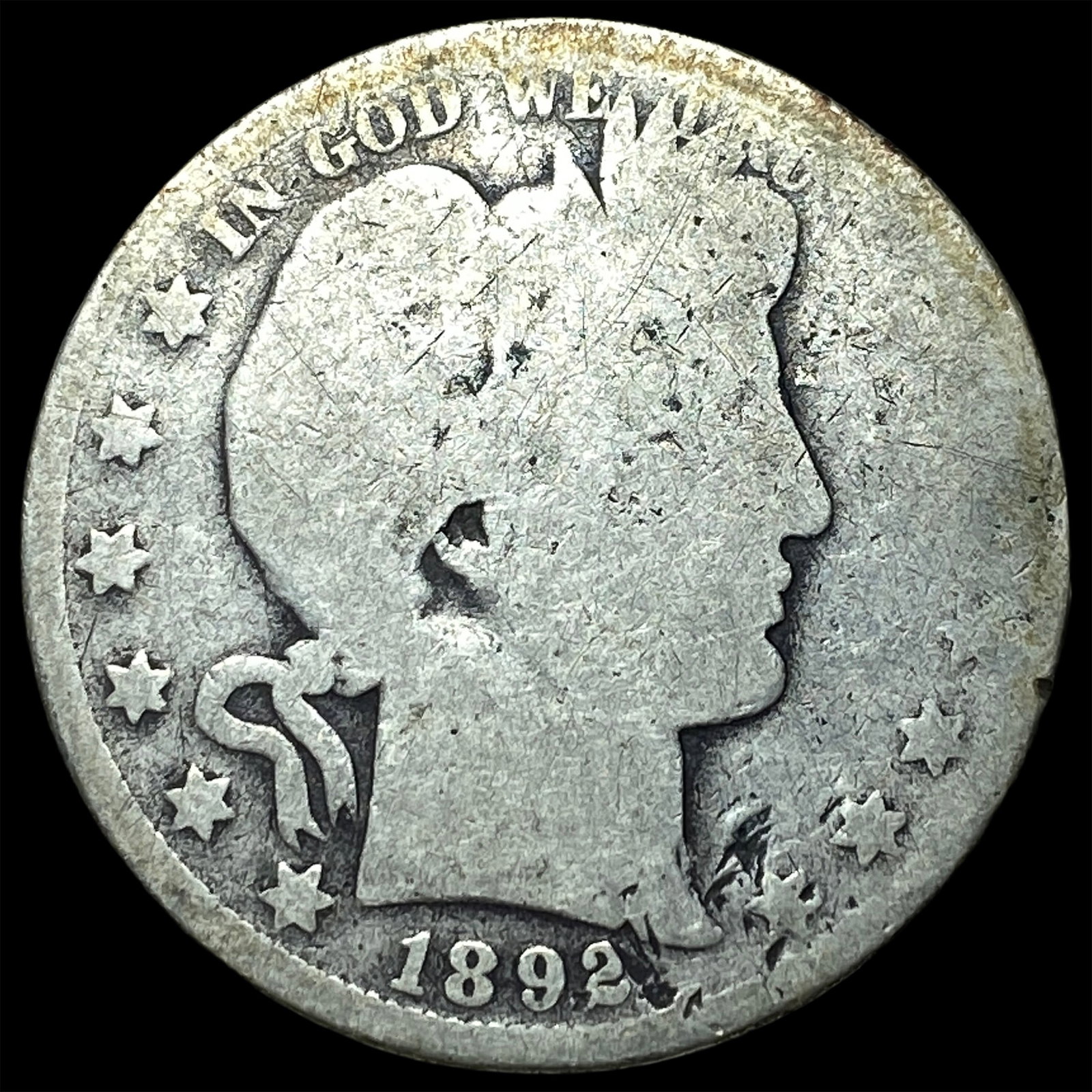 1892-O Silver Barber Quarter NICELY CIRCULATED: 1892-O Silver Barber Quarter NICELY CIRCULATED