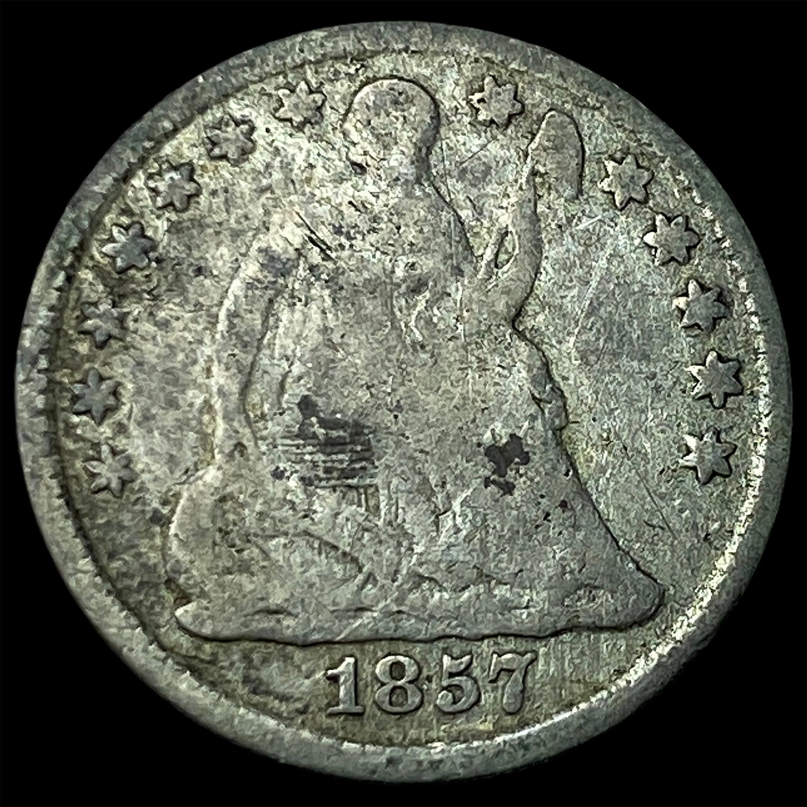 1857 Seated Liberty Half Dime NICELY CIRCULATED: 1857 Seated Liberty Half Dime NICELY CIRCULATED