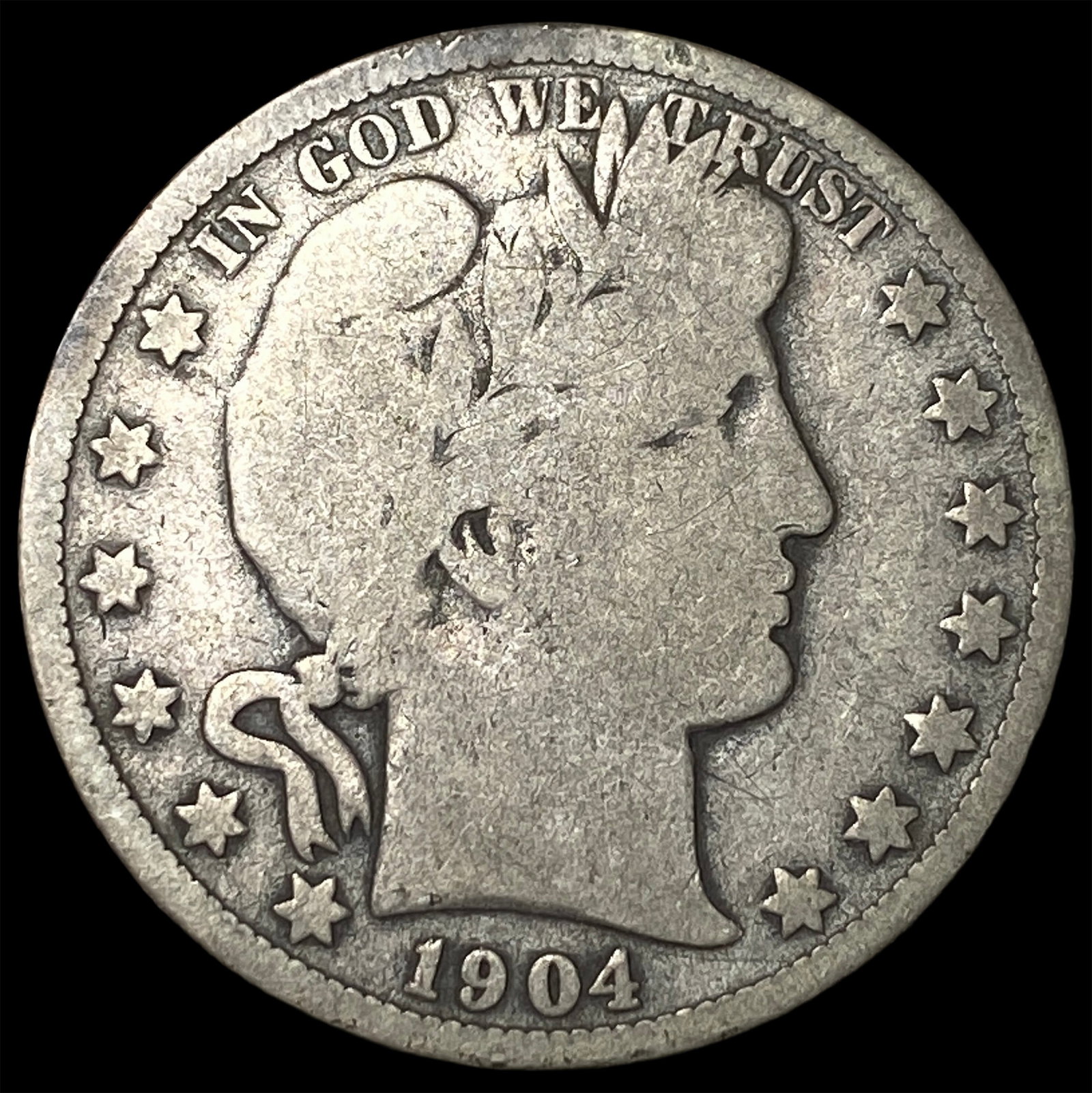 1904-S Silver Barber Half Dollar NICELY CIRCULATED: 1904-S Silver Barber Half Dollar NICELY CIRCULATED