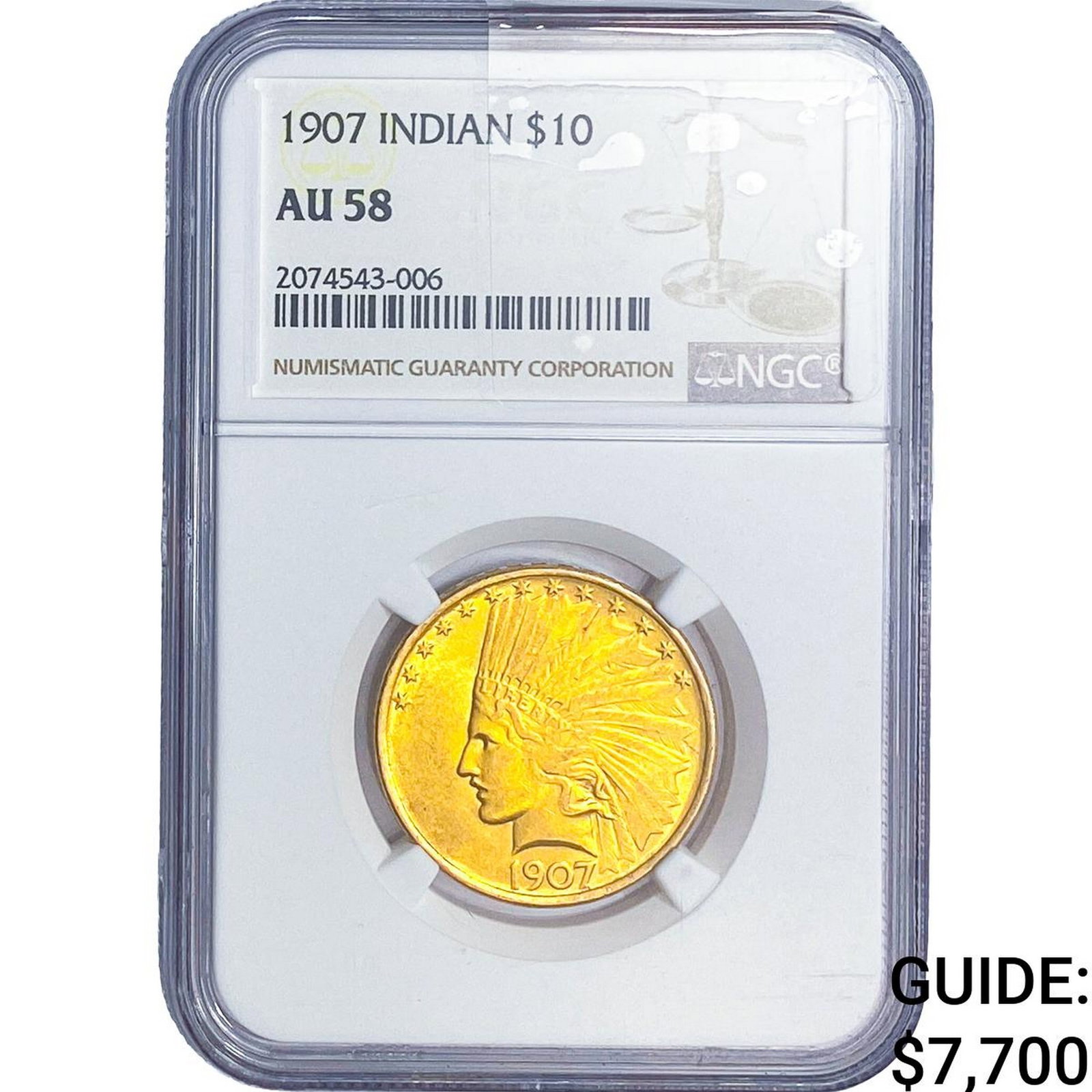 1907 $10 Gold Eagle NGC AU58: 1907 $10 Gold Eagle NGC AU58