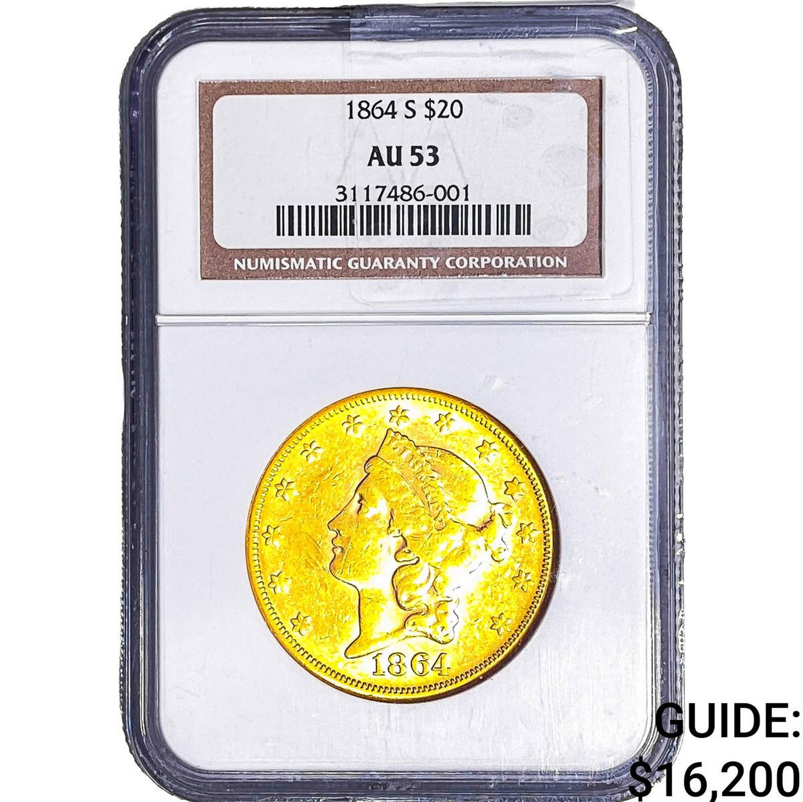 1864-S $20 Gold Double Eagle NGC AU53 (1 of 2)