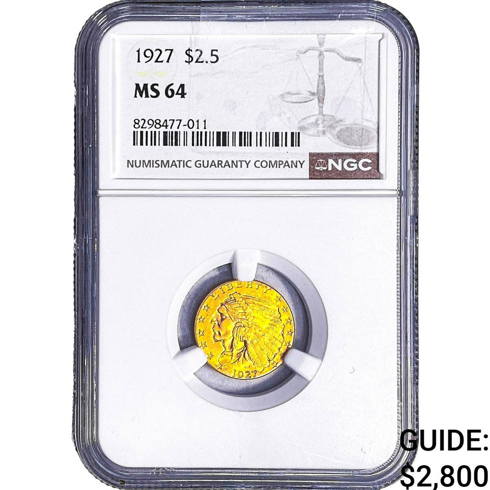 1927 $2.50 Gold Quarter Eagle NGC MS64 (1 of 2)