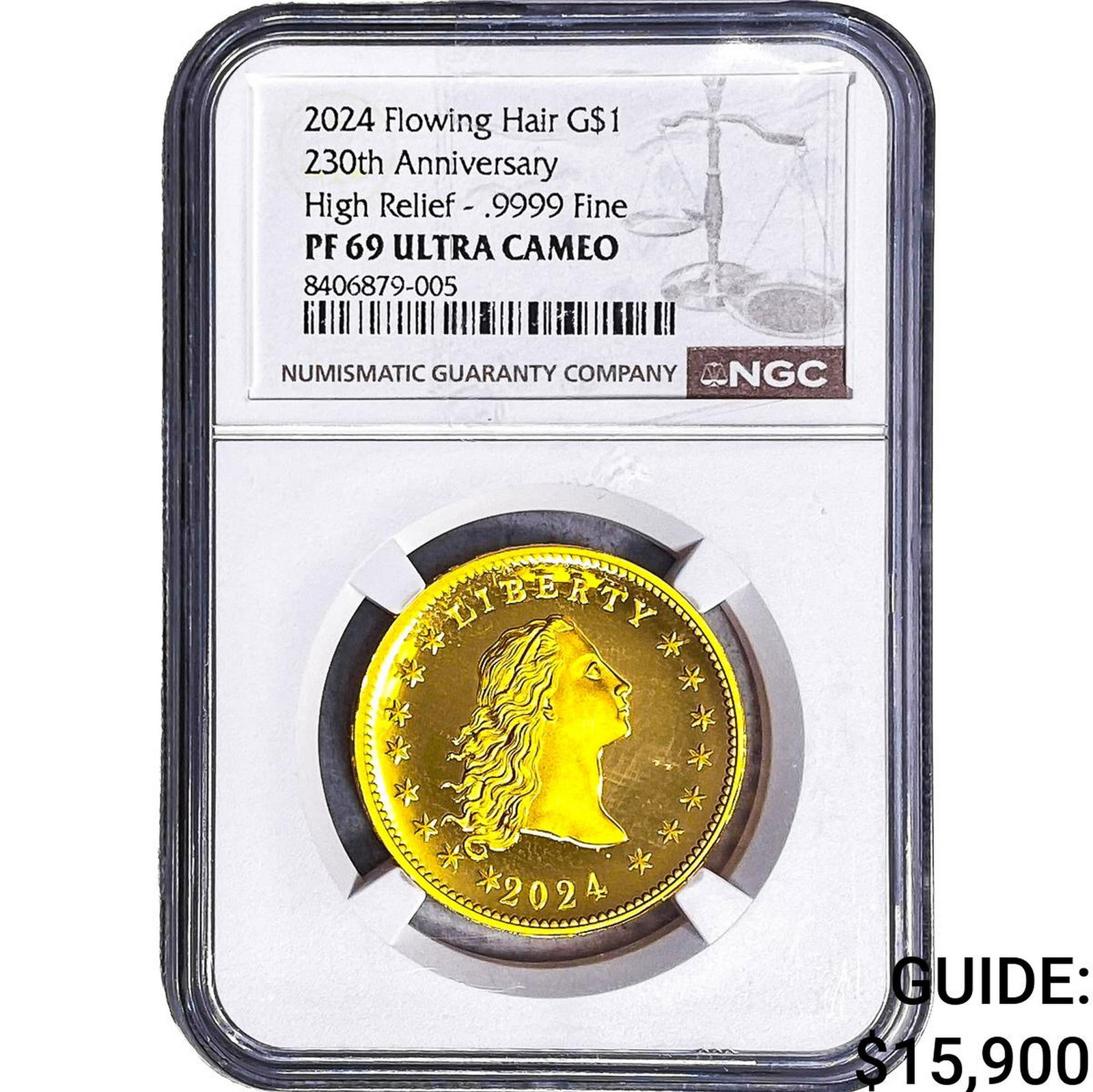 2024 1oz Gold $1 230th Anniversary Flowing Hair Ultra Cameo: 2024 1oz Gold $1 230th Anniversary Flowing Hair Ultra Cameo