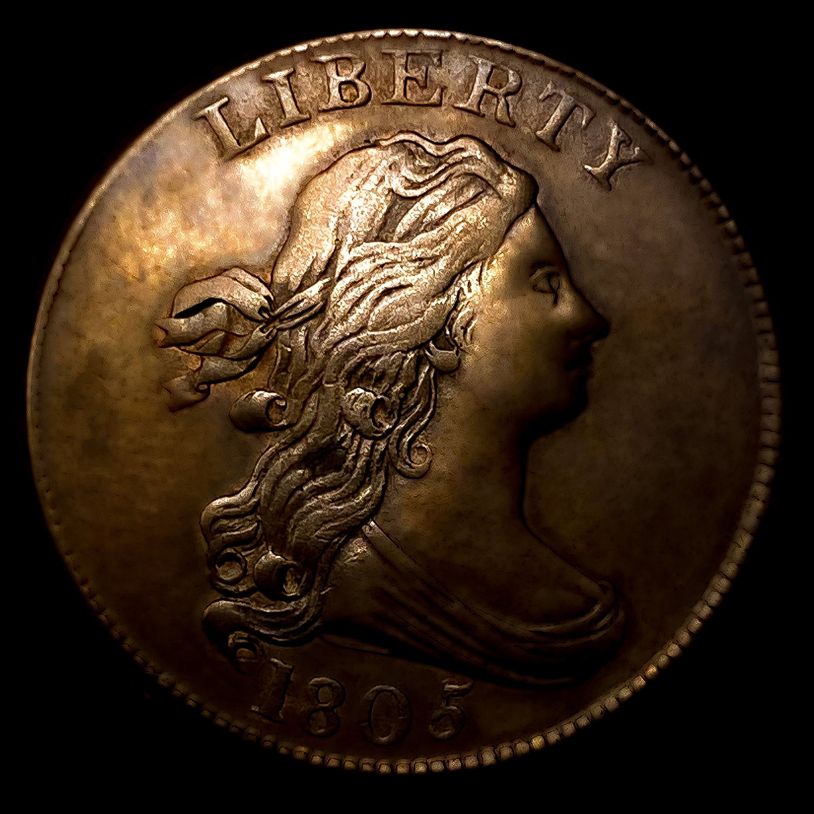 1805 Lg 5, Stems Draped Bust Half Cent: 1805 Lg 5, Stems Draped Bust Half Cent