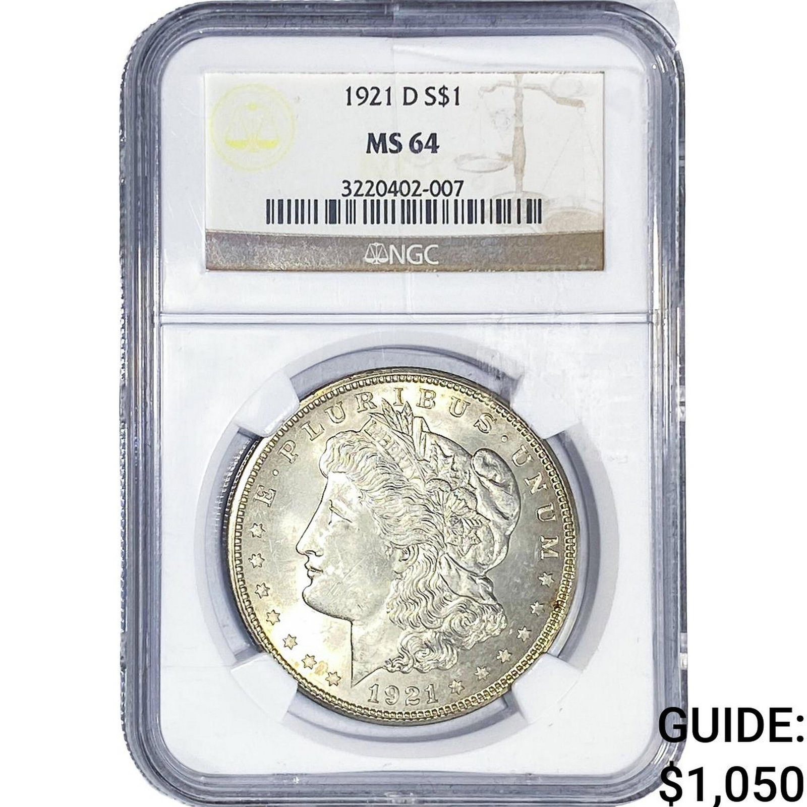 1921-D Morgan Silver Dollar NGC MS64: 1921-D Morgan Silver Dollar NGC MS64