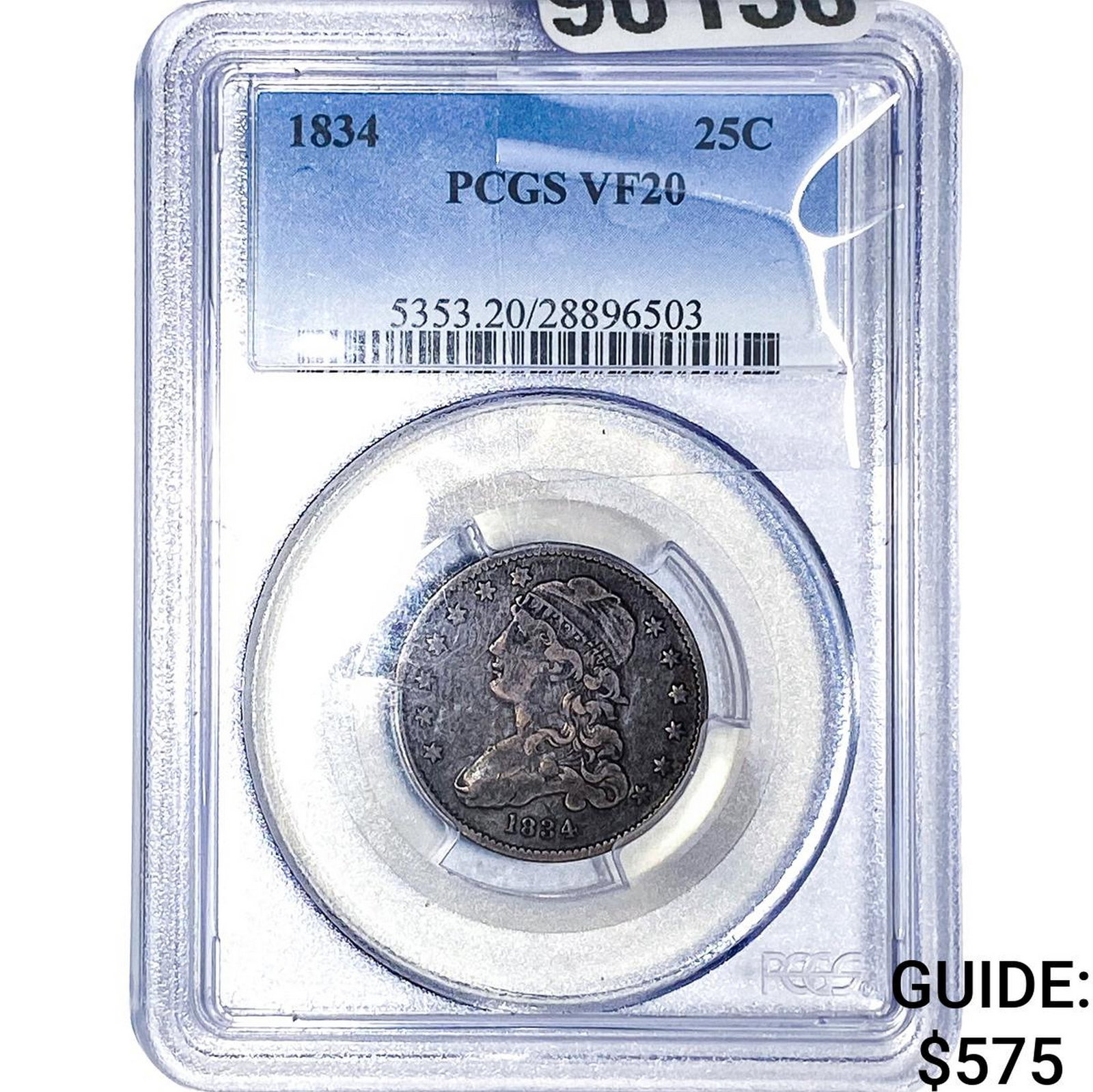 1834 Capped Bust Quarter PCGS VF20: 1834 Capped Bust Quarter PCGS VF20