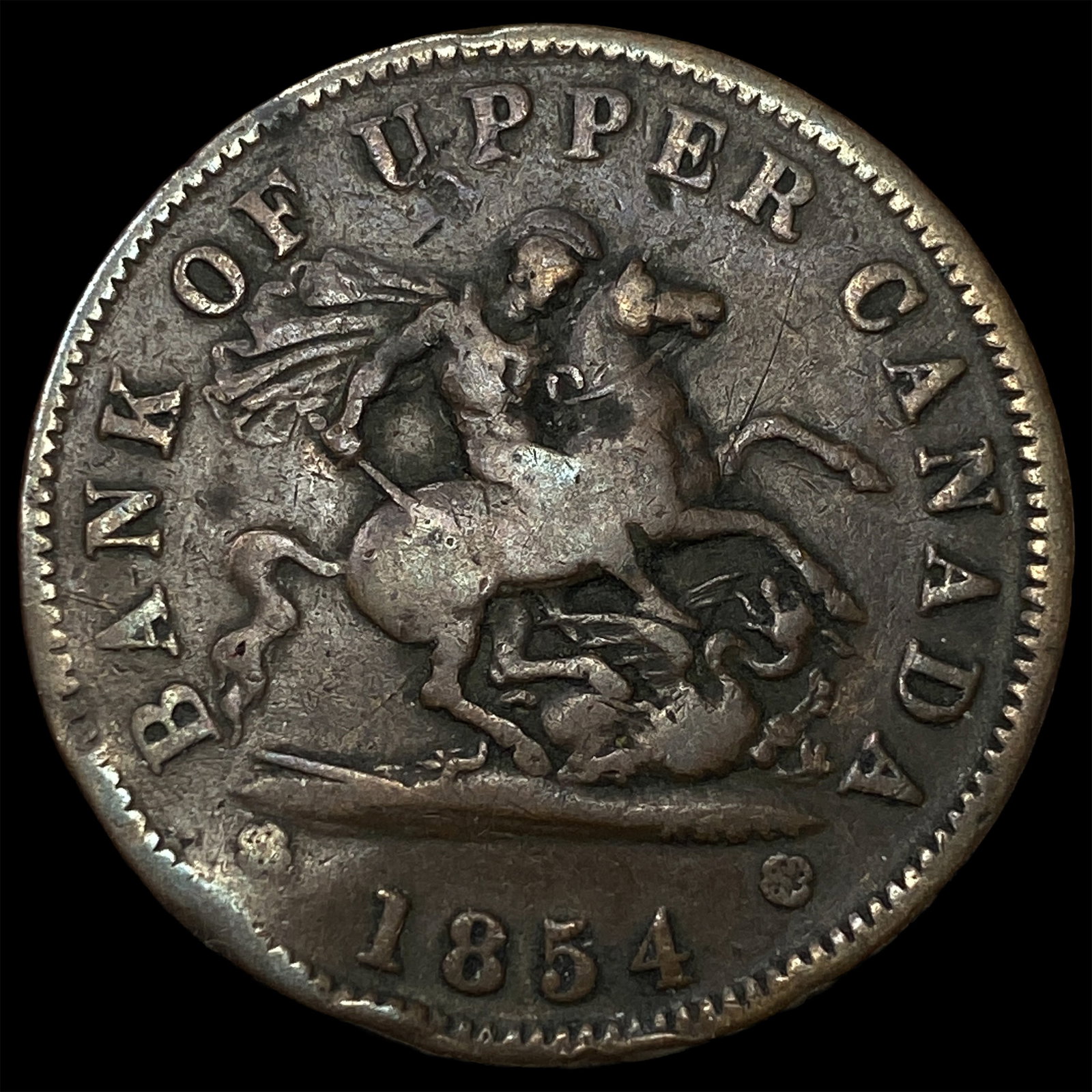 1854 Bank Of Upper Canada Copper Penny Token: 1854 Bank Of Upper Canada Copper Penny Token