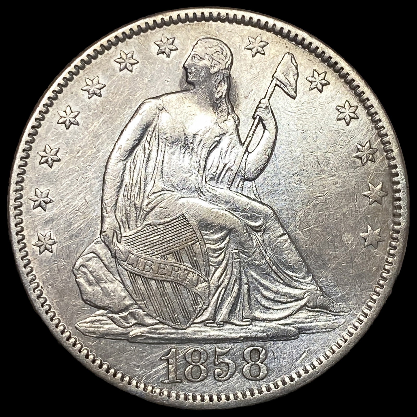 1858 Silver Seated Liberty Half Dollar HIGH GRADE: 1858 Silver Seated Liberty Half Dollar HIGH GRADE