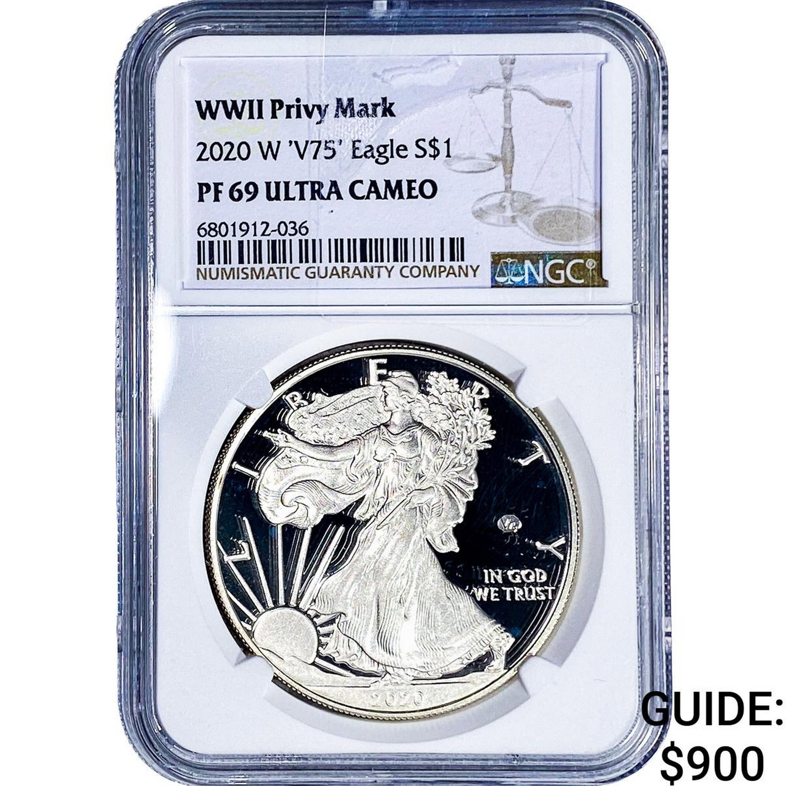 2020 W 'V75' Silver Eagle NGC PF69 WWII Privy Mark: 2020 W 'V75' Silver Eagle NGC PF69 WWII Privy Mark