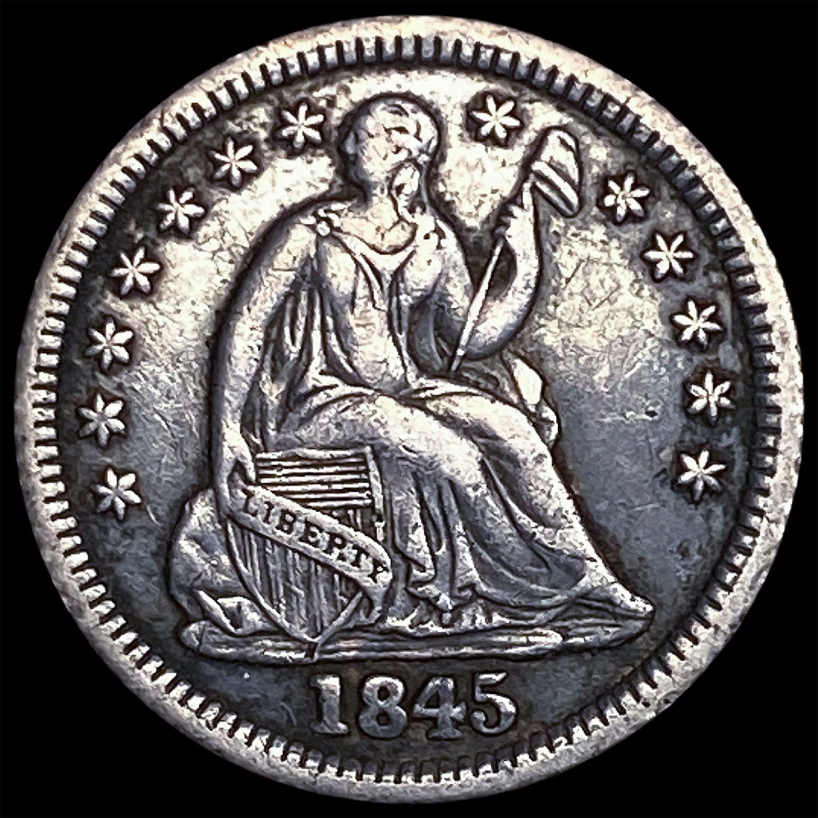 1845 Seated Liberty Half Dime NEARLY UNCIRCULATED: 1845 Seated Liberty Half Dime NEARLY UNCIRCULATED