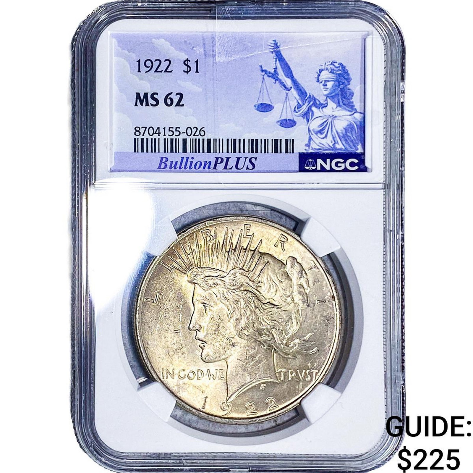 1922 Silver Peace Dollar NGC MS62: 1922 Silver Peace Dollar NGC MS62