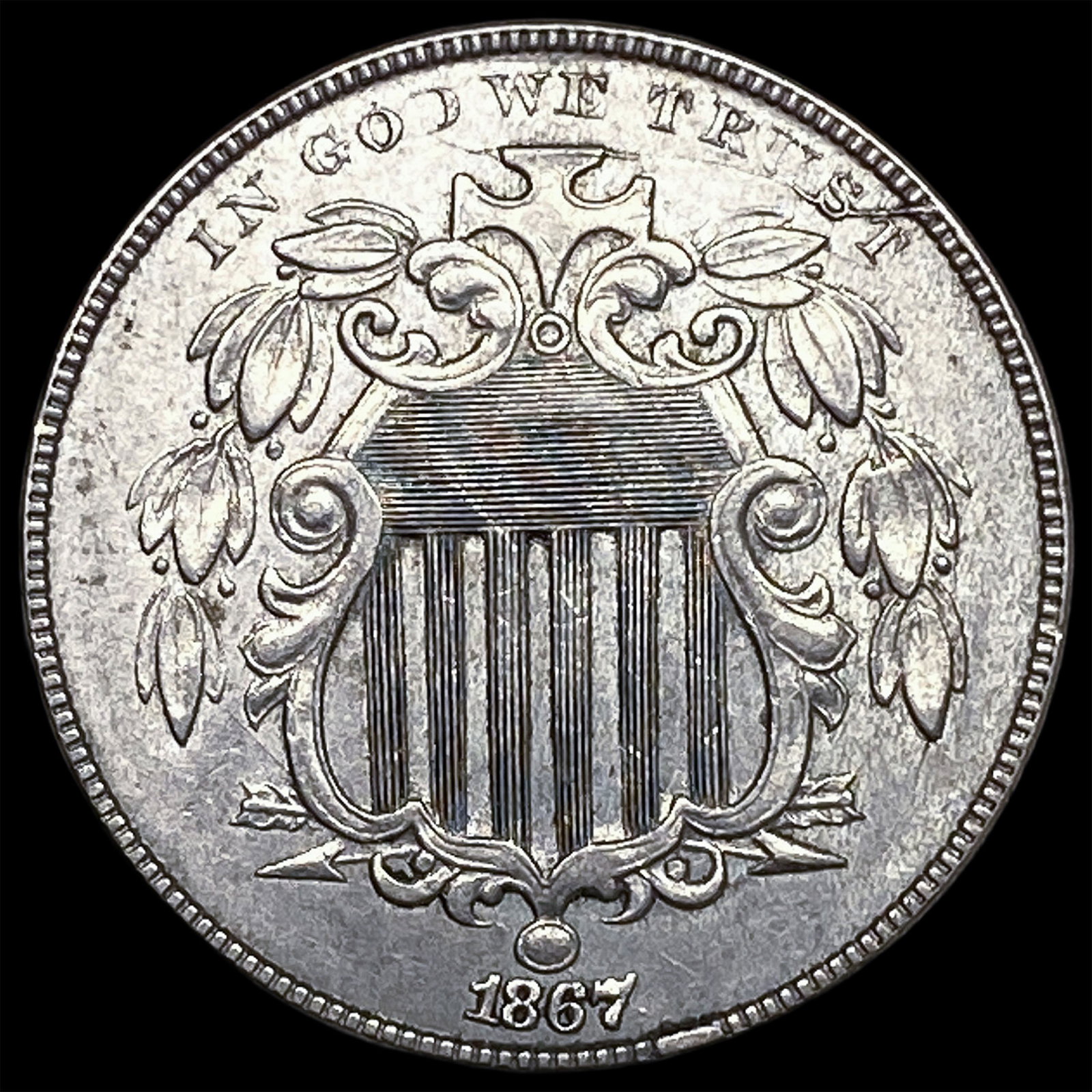 1867 Shield Nickel CLOSELY UNCIRCULATED: 1867 Shield Nickel CLOSELY UNCIRCULATED