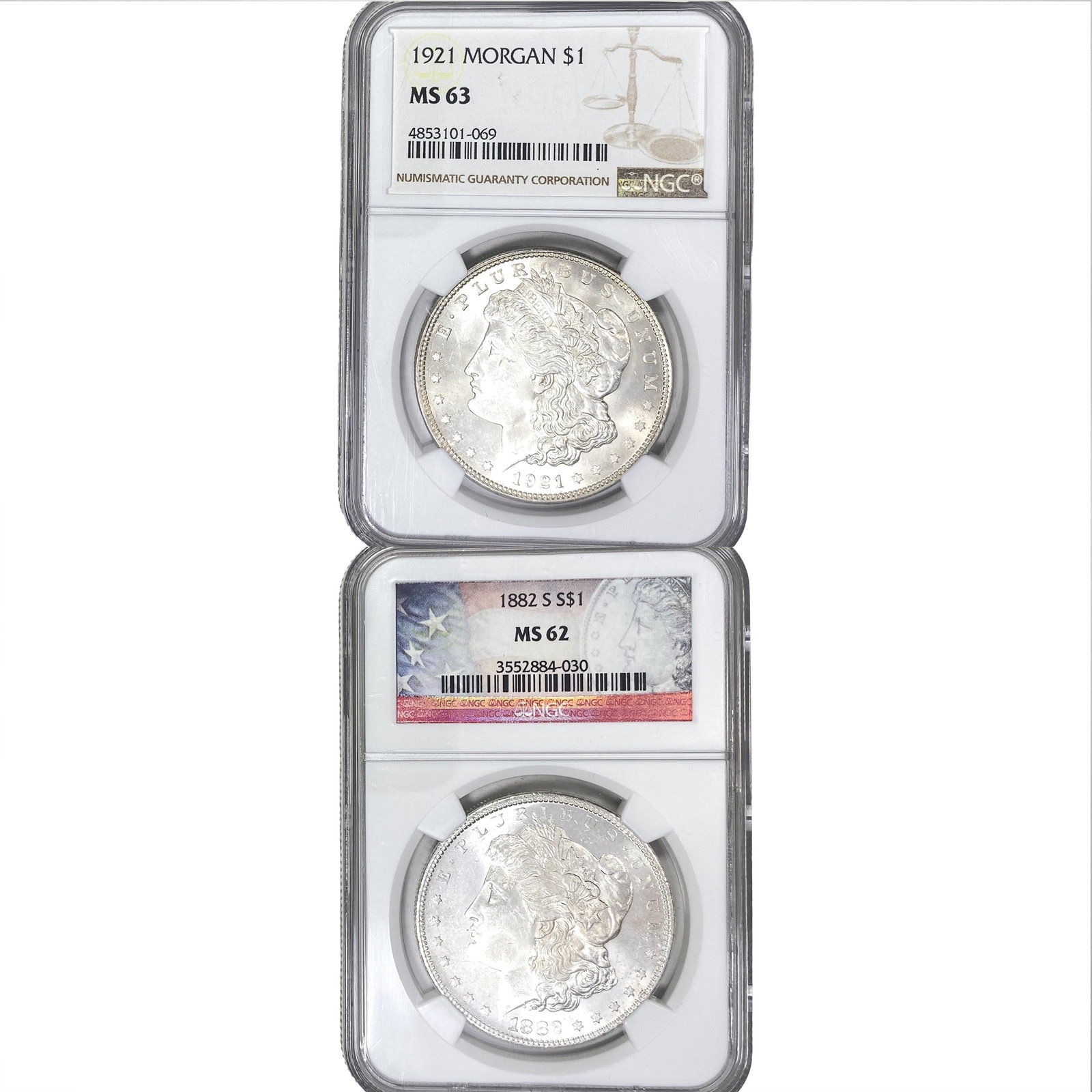[2 Coins] 1882-1921 Morgan Silver Dollar: [2 Coins] 1882-1921 Morgan Silver Dollar