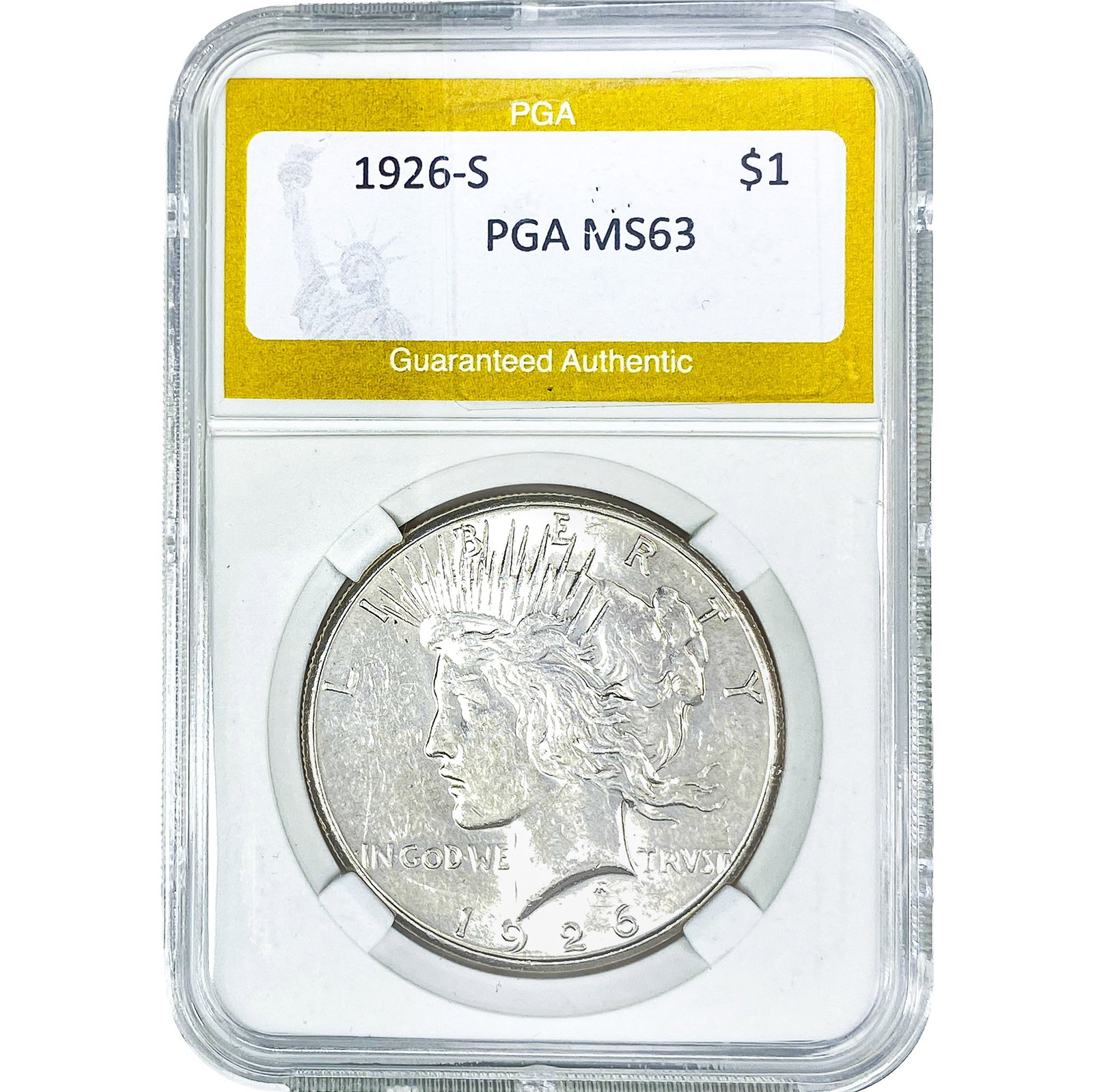 1926-S Silver Peace Dollar PGA MS63: 1926-S Silver Peace Dollar PGA MS63