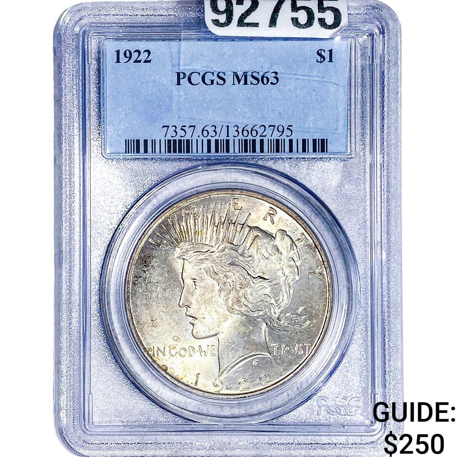 1922 Silver Peace Dollar PCGS MS63: 1922 Silver Peace Dollar PCGS MS63