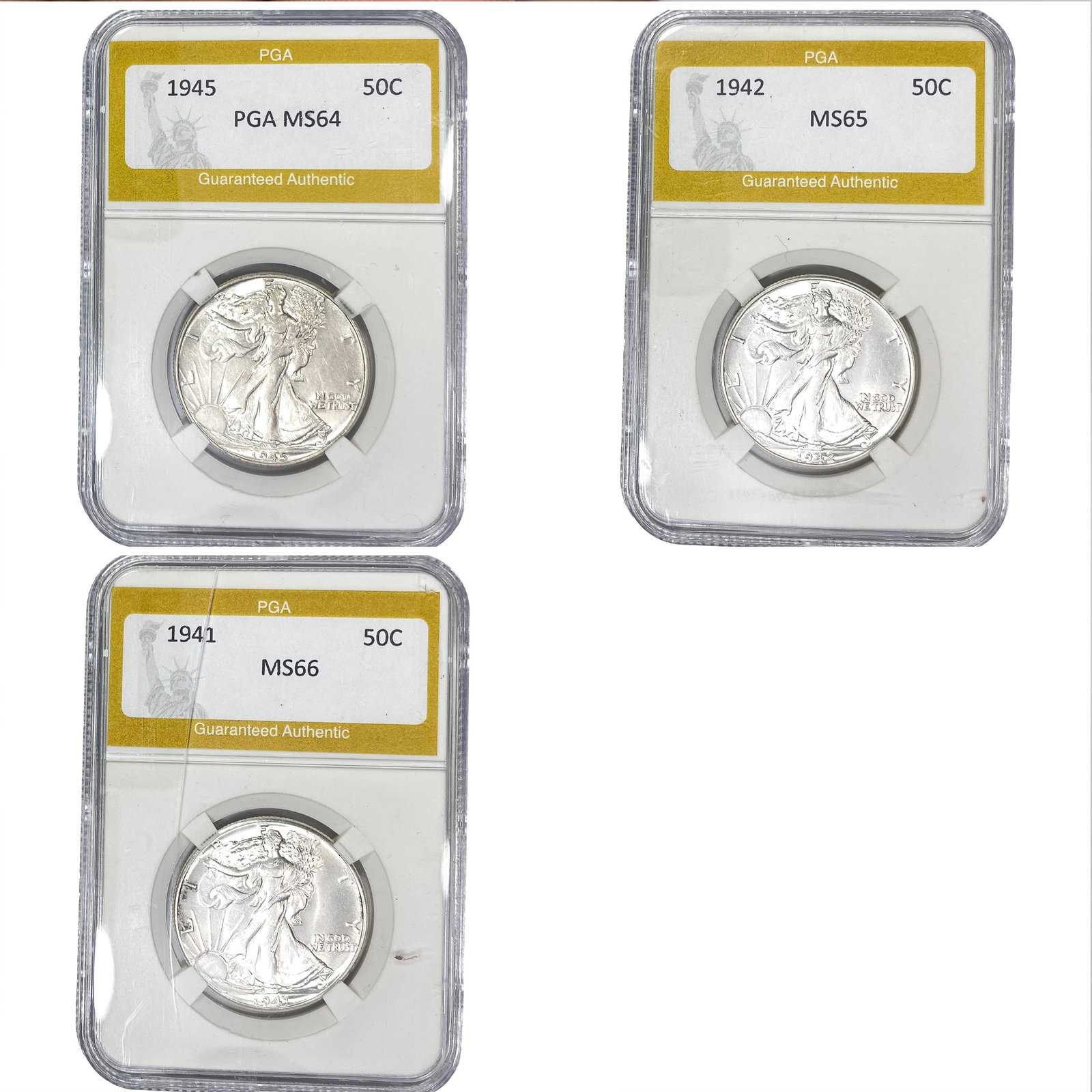 [3 Coins] 1941-1945 Walking Liberty Half Dollar: [3 Coins] 1941-1945 Walking Liberty Half Dollar
