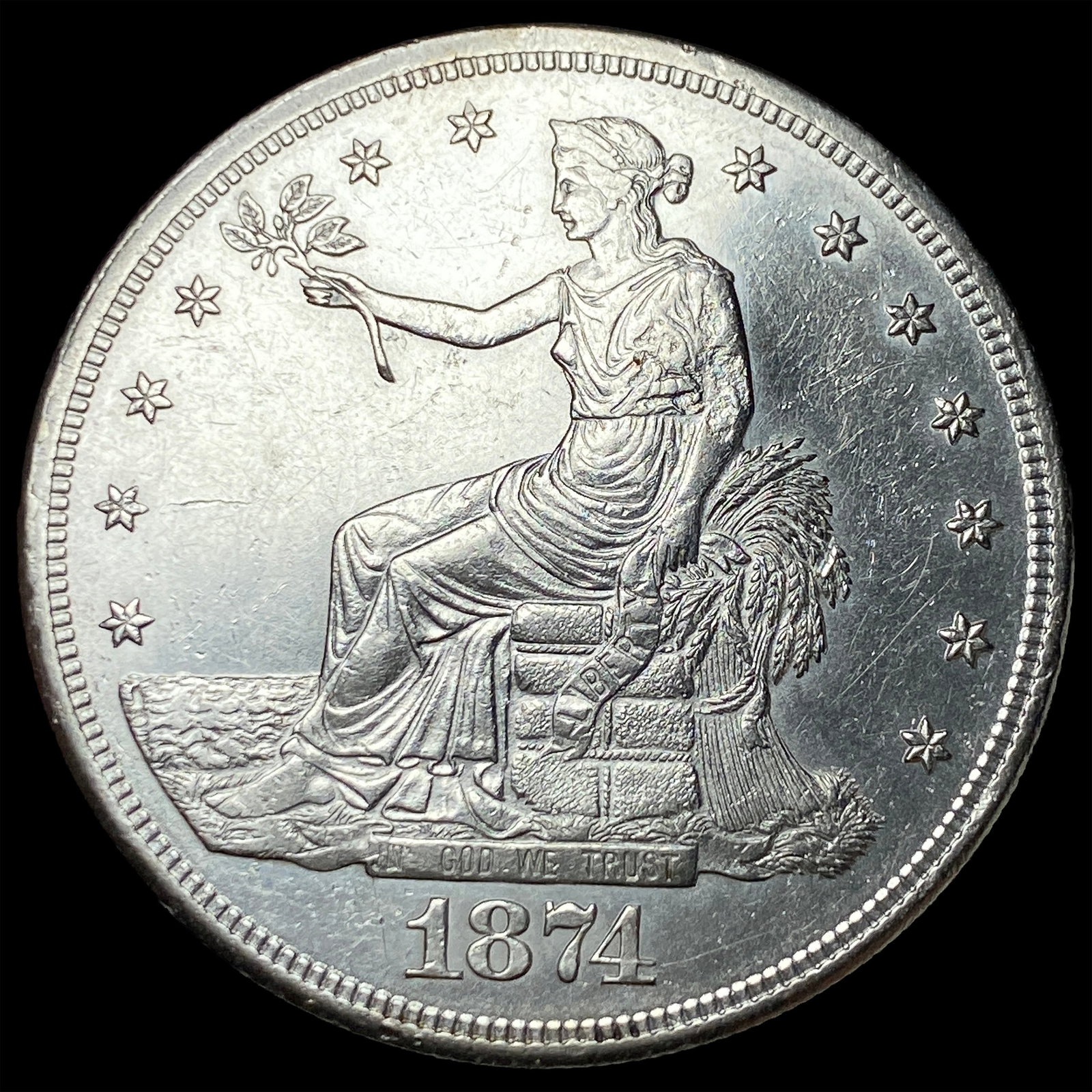 1874-S Silver Trade Dollar CLOSELY UNCIRCULATED: 1874-S Silver Trade Dollar CLOSELY UNCIRCULATED