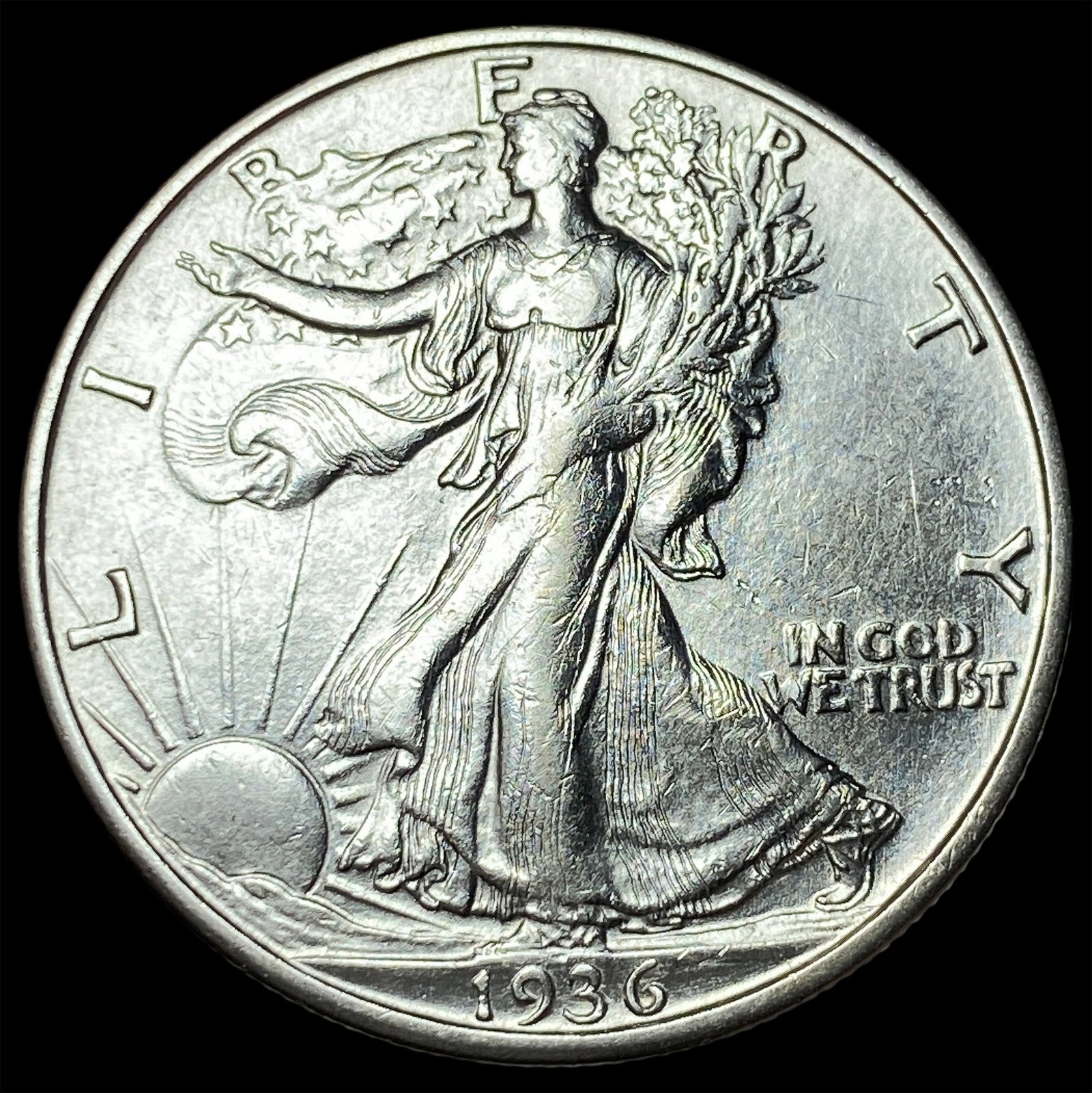 1936-S Silver Walking Liberty Half Dollar CLOSELY UNCIRCULATED: 1936-S Silver Walking Liberty Half Dollar CLOSELY UNCIRCULATED