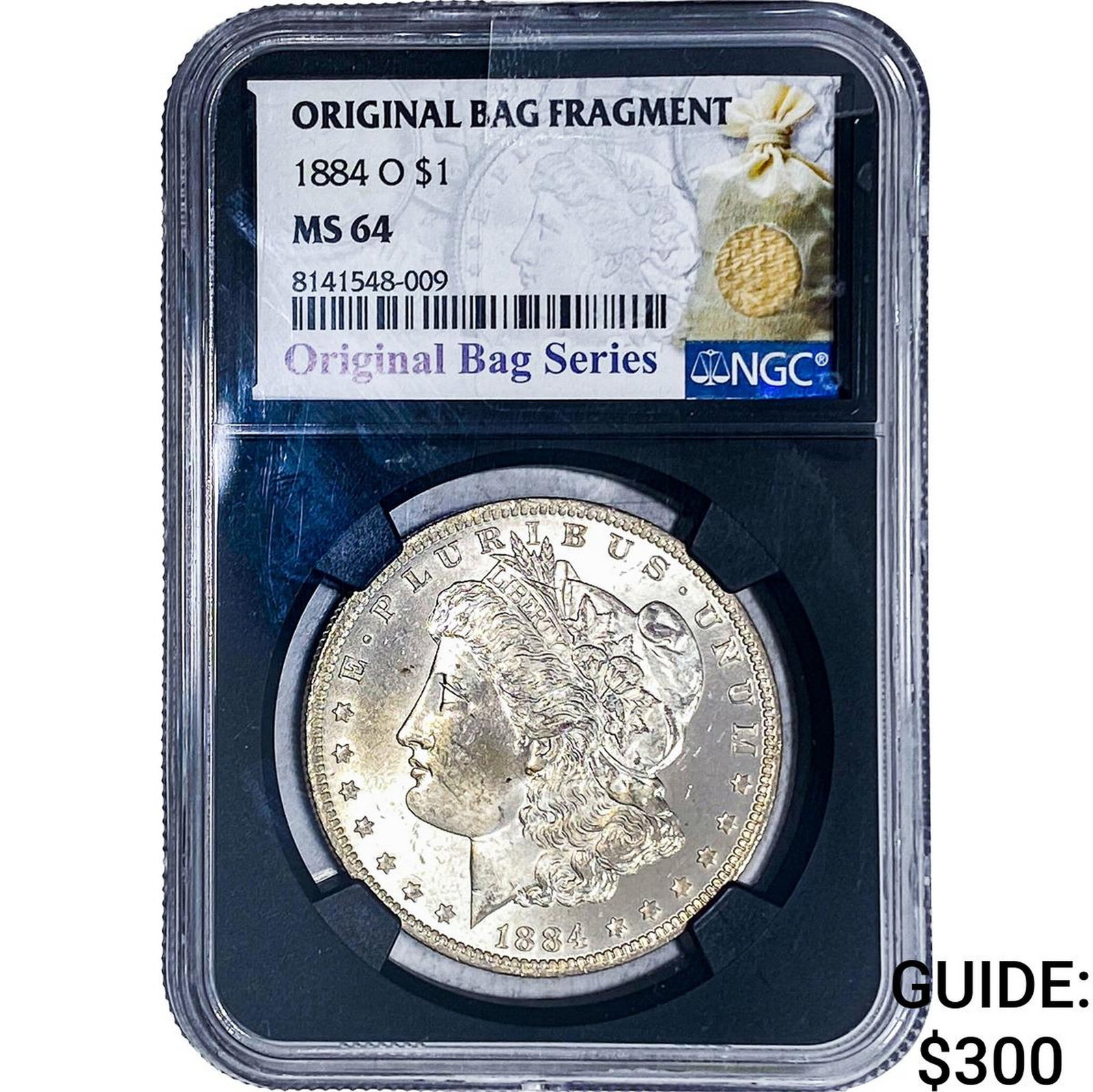 1884-O Morgan Silver Dollar NGC MS64 Orig. Bag Frag.: 1884-O Morgan Silver Dollar NGC MS64 Orig. Bag Frag.