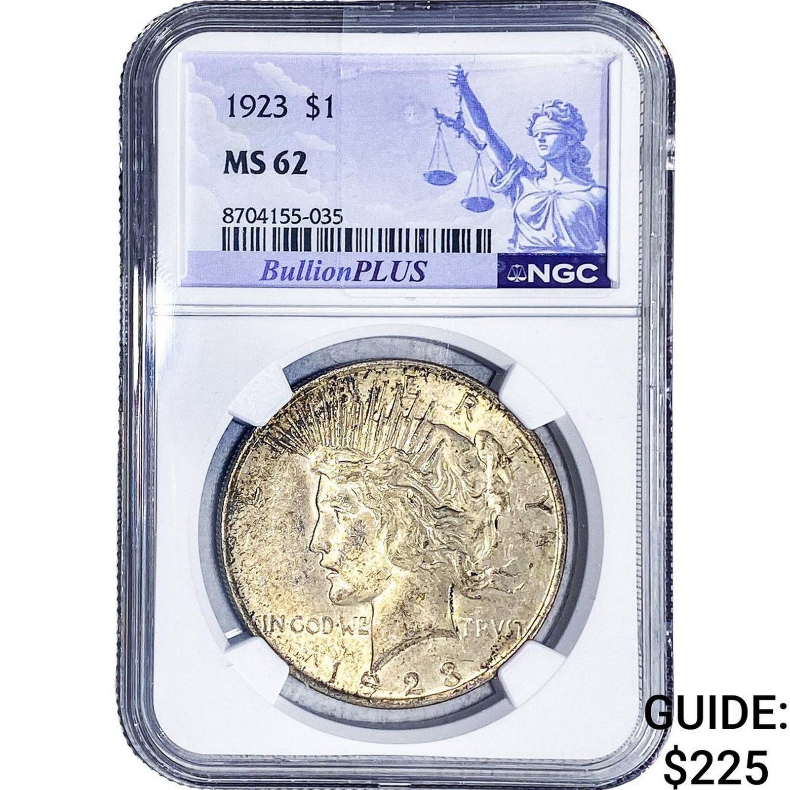 1923 Silver Peace Dollar NGC MS62: 1923 Silver Peace Dollar NGC MS62