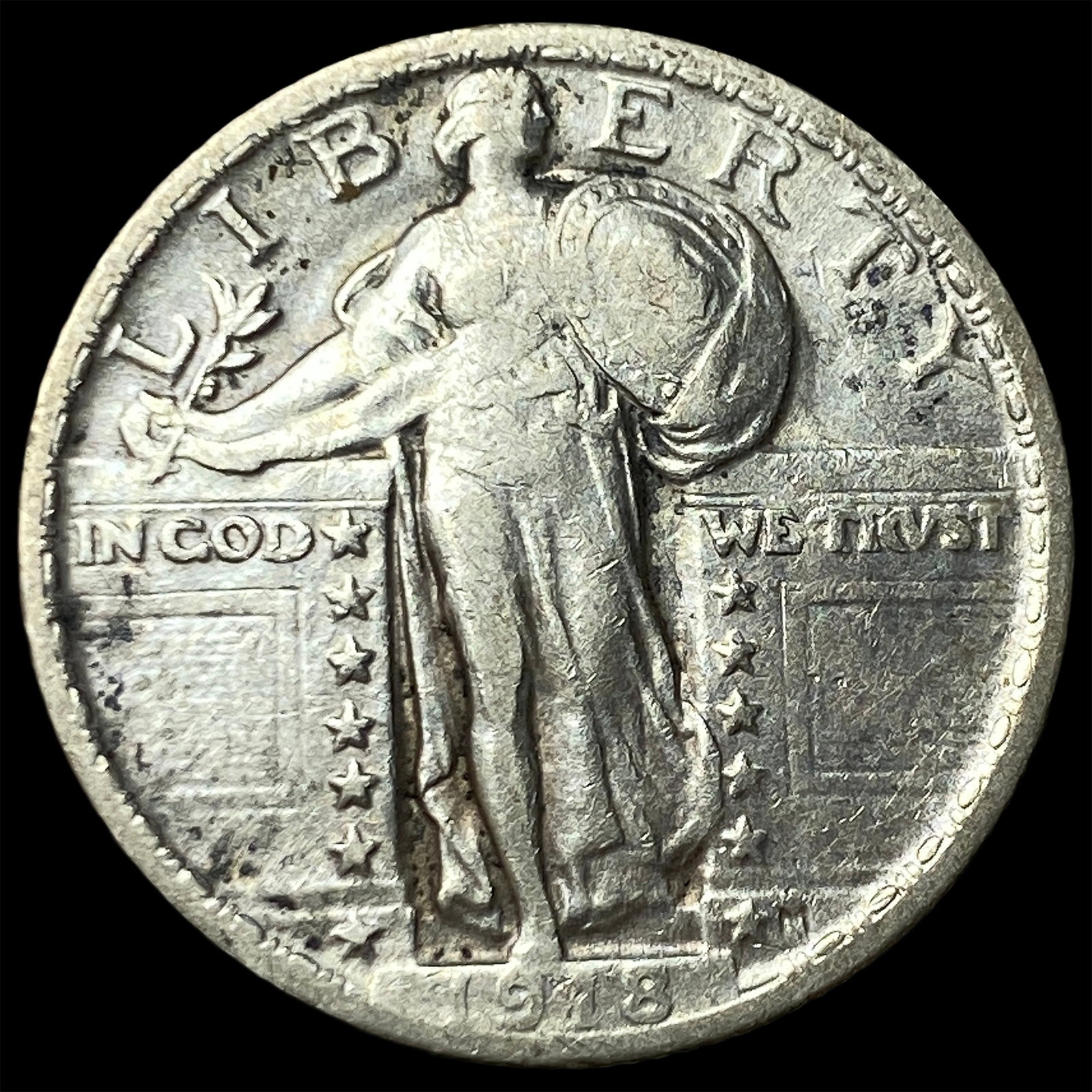 1918 Silver Standing Liberty Quarter NEARLY UNCIRCULATED: 1918 Silver Standing Liberty Quarter NEARLY UNCIRCULATED